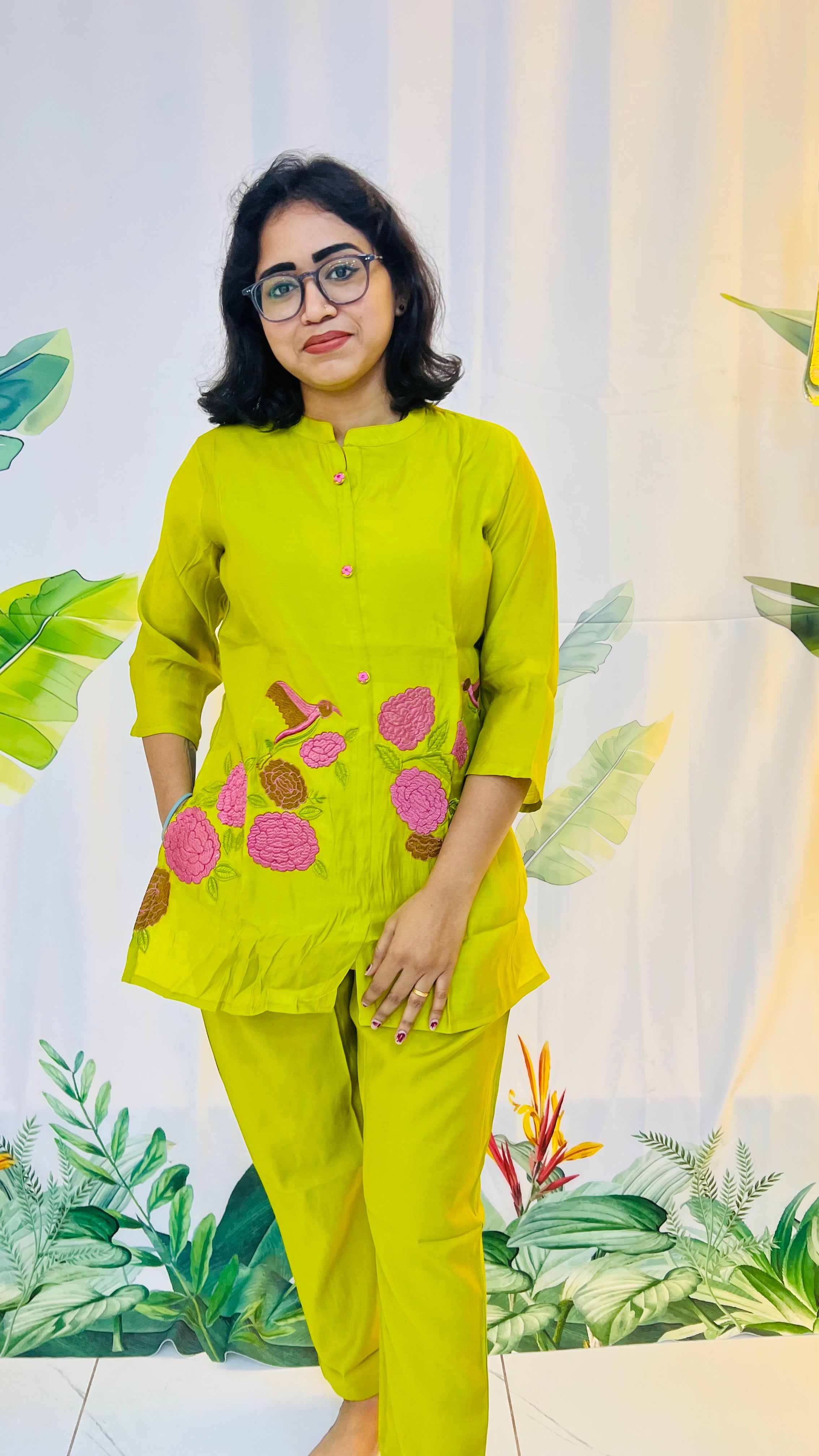 Parrot Green MulChanderi Coordset