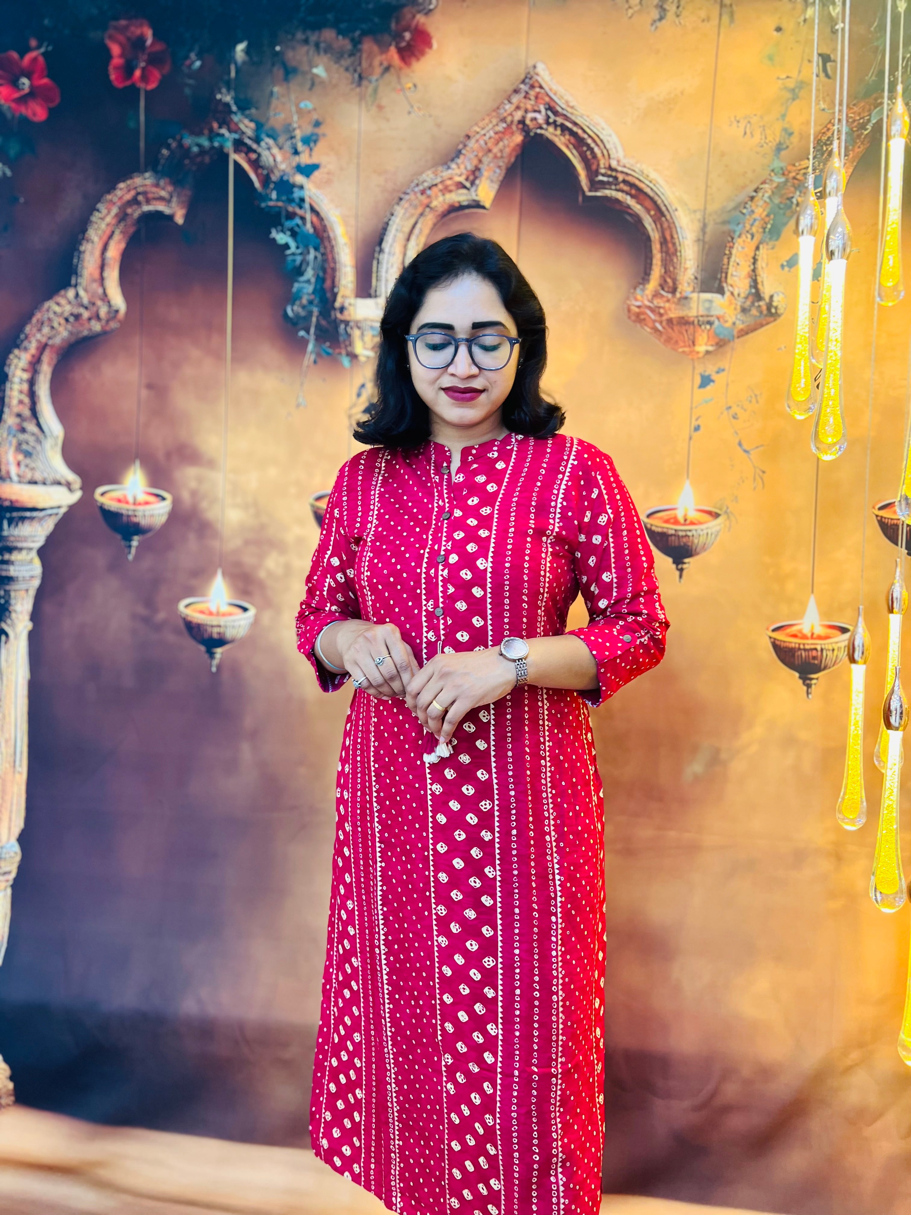 Radiant Red Bandhej Kurti