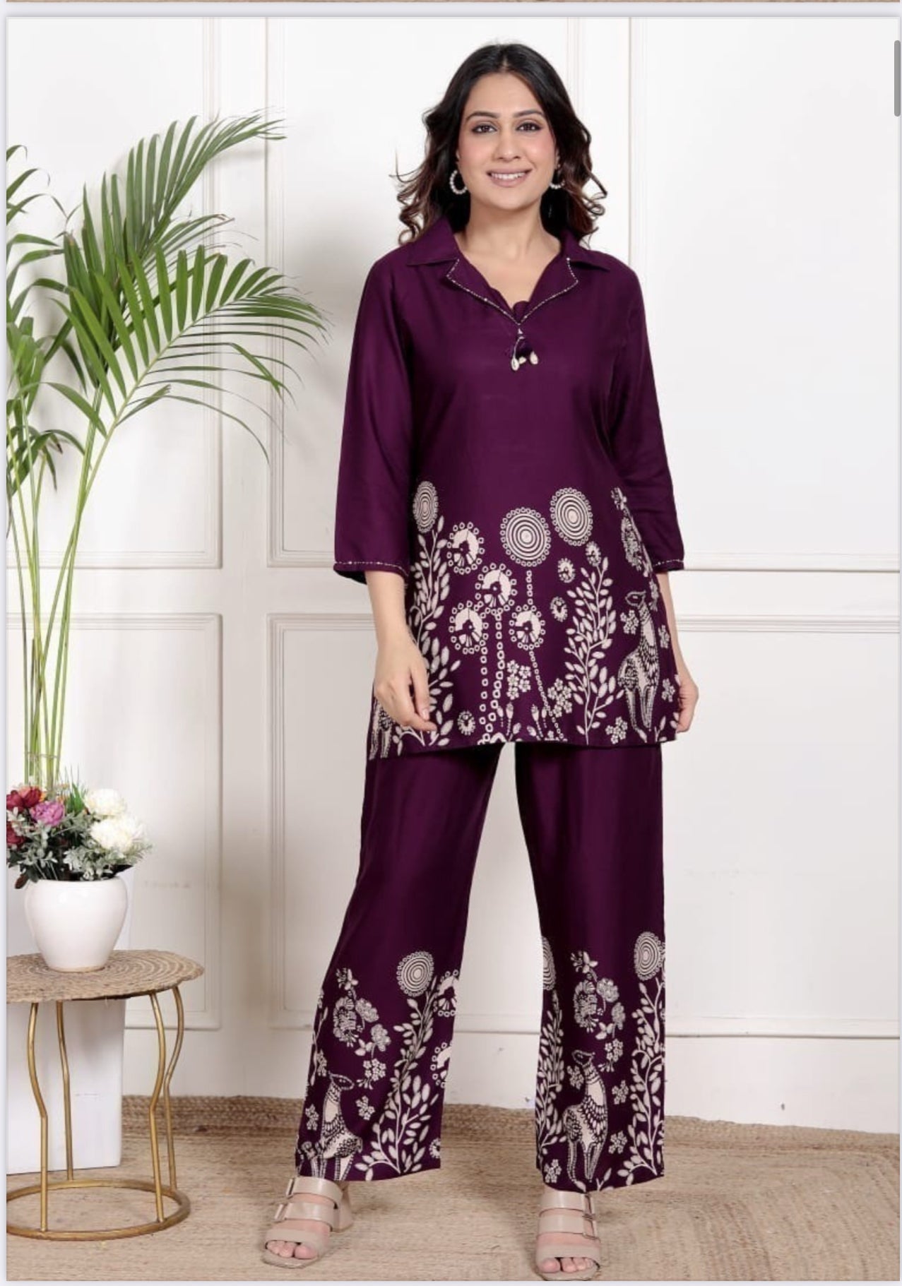 Wine Rayon Short Coord Set