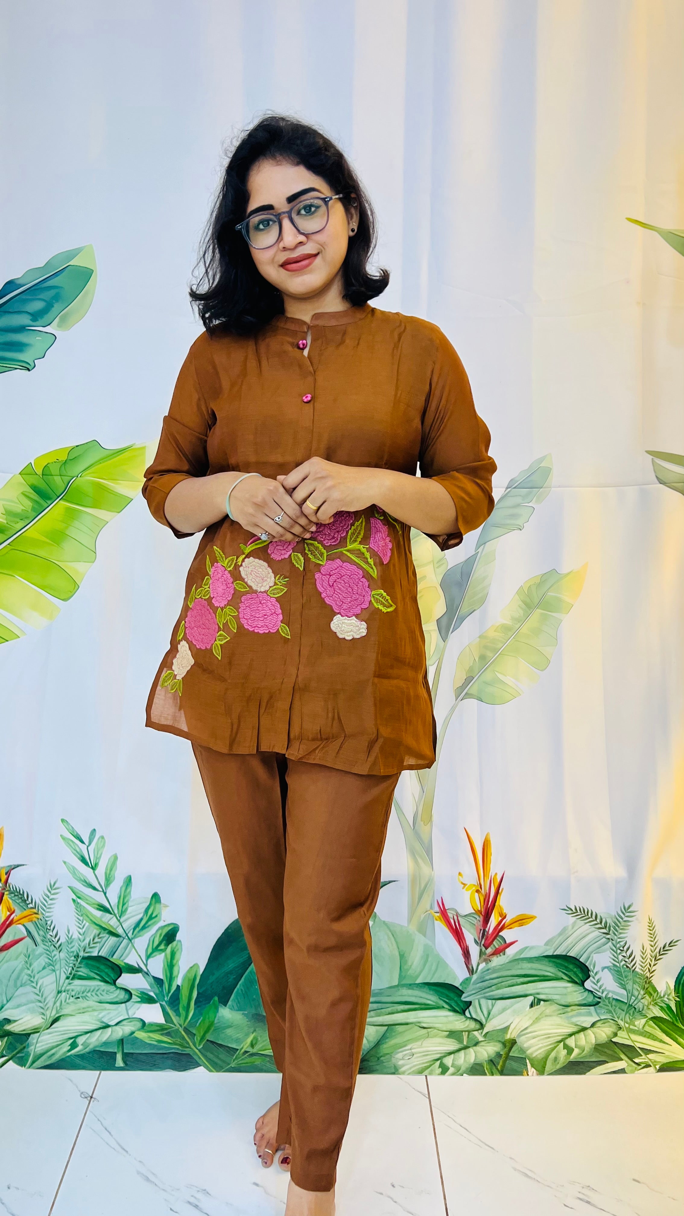 Rich cocoa brown Mulchanderi Coord set
