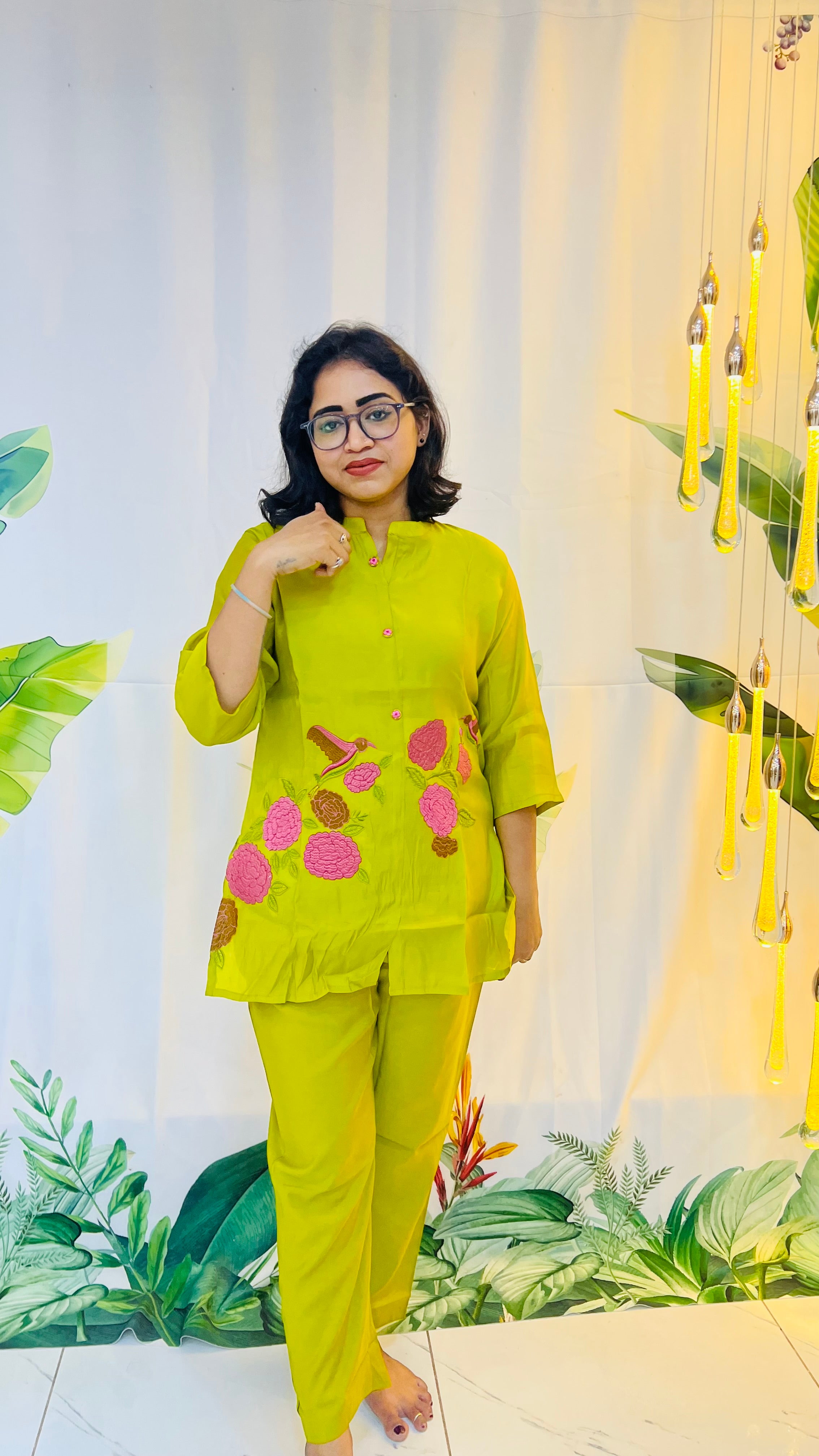 Parrot Green MulChanderi Coordset