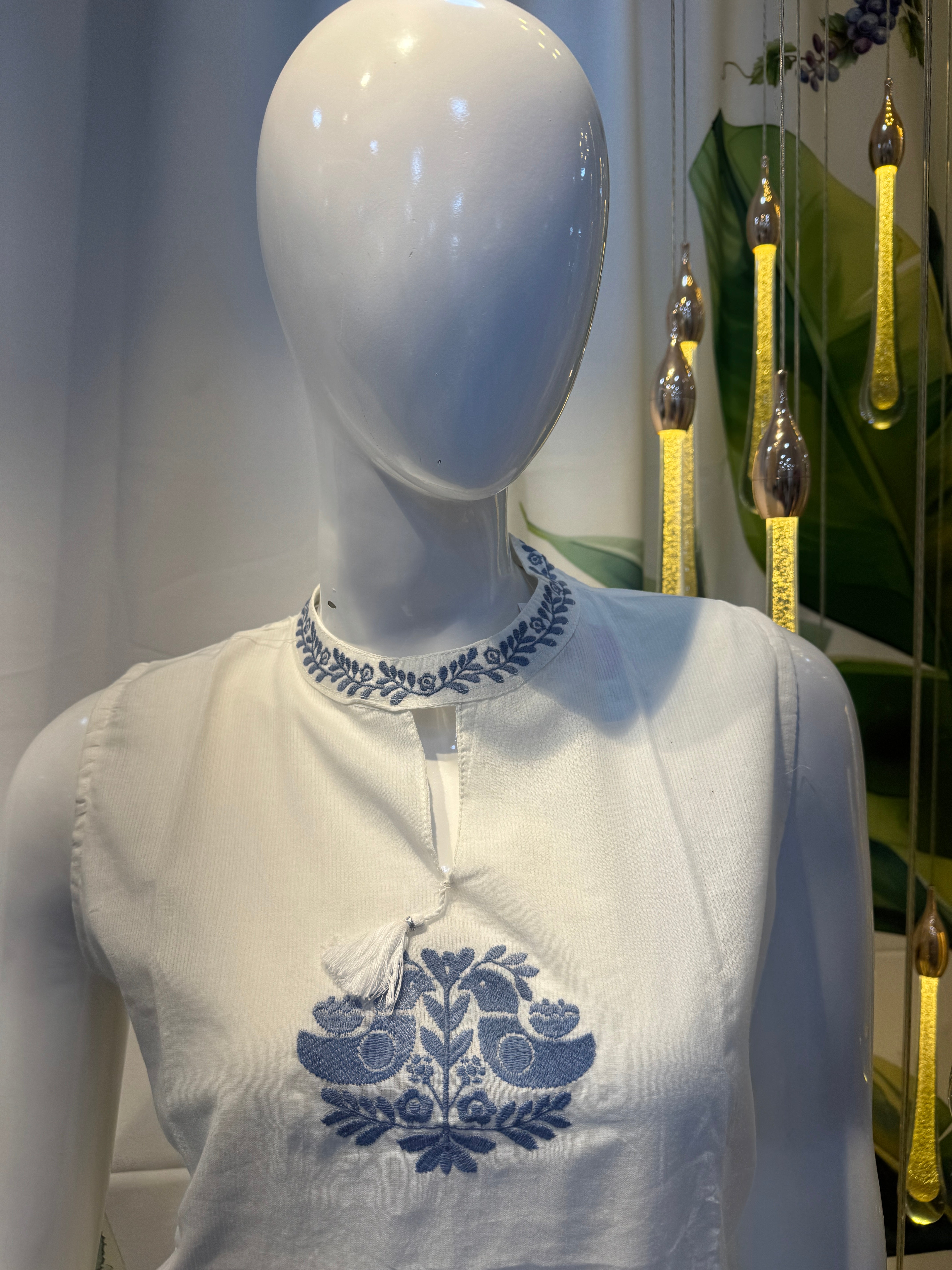 White & Indigo Handblock Printed Cotton Kurta Set