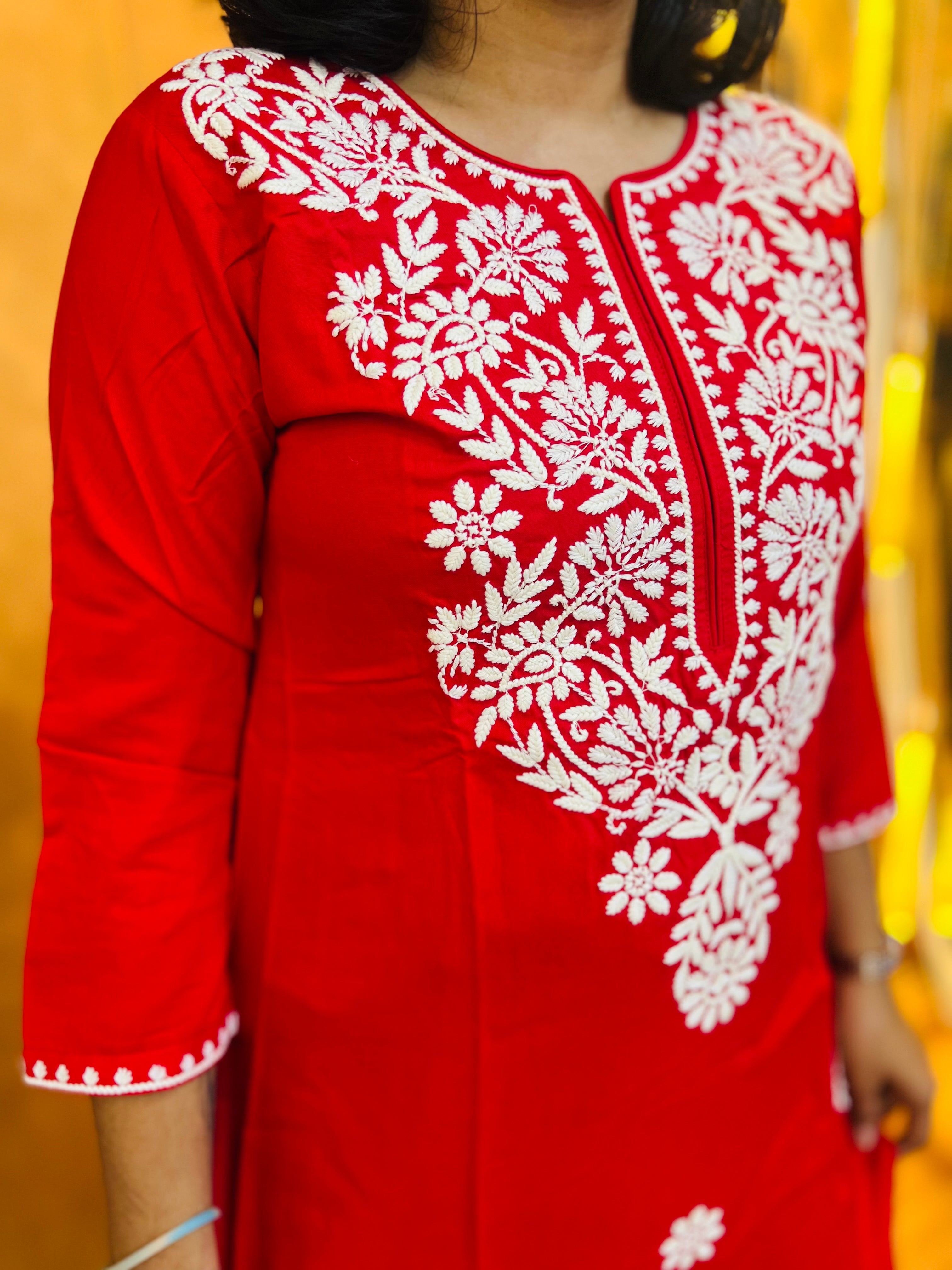 Radiant Red Embroidered Kurti