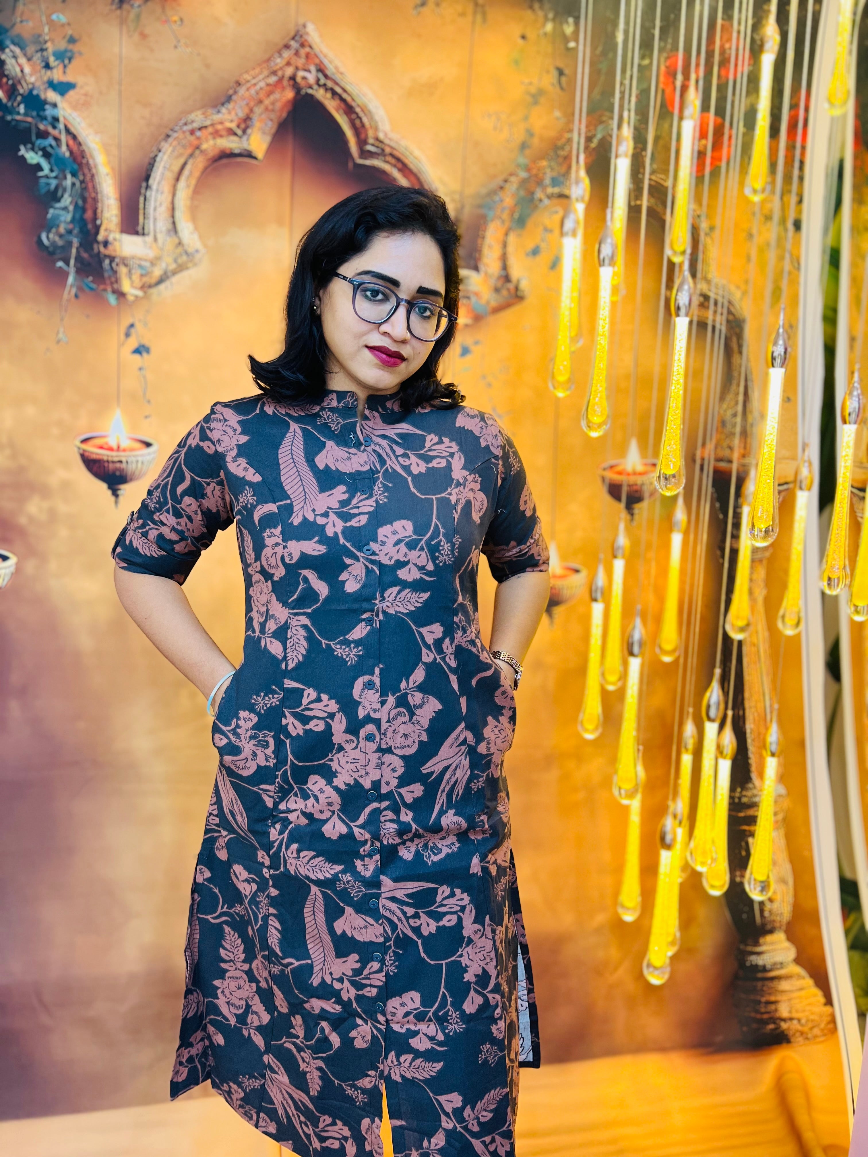 Elegant Khadi Floral Print Kurti