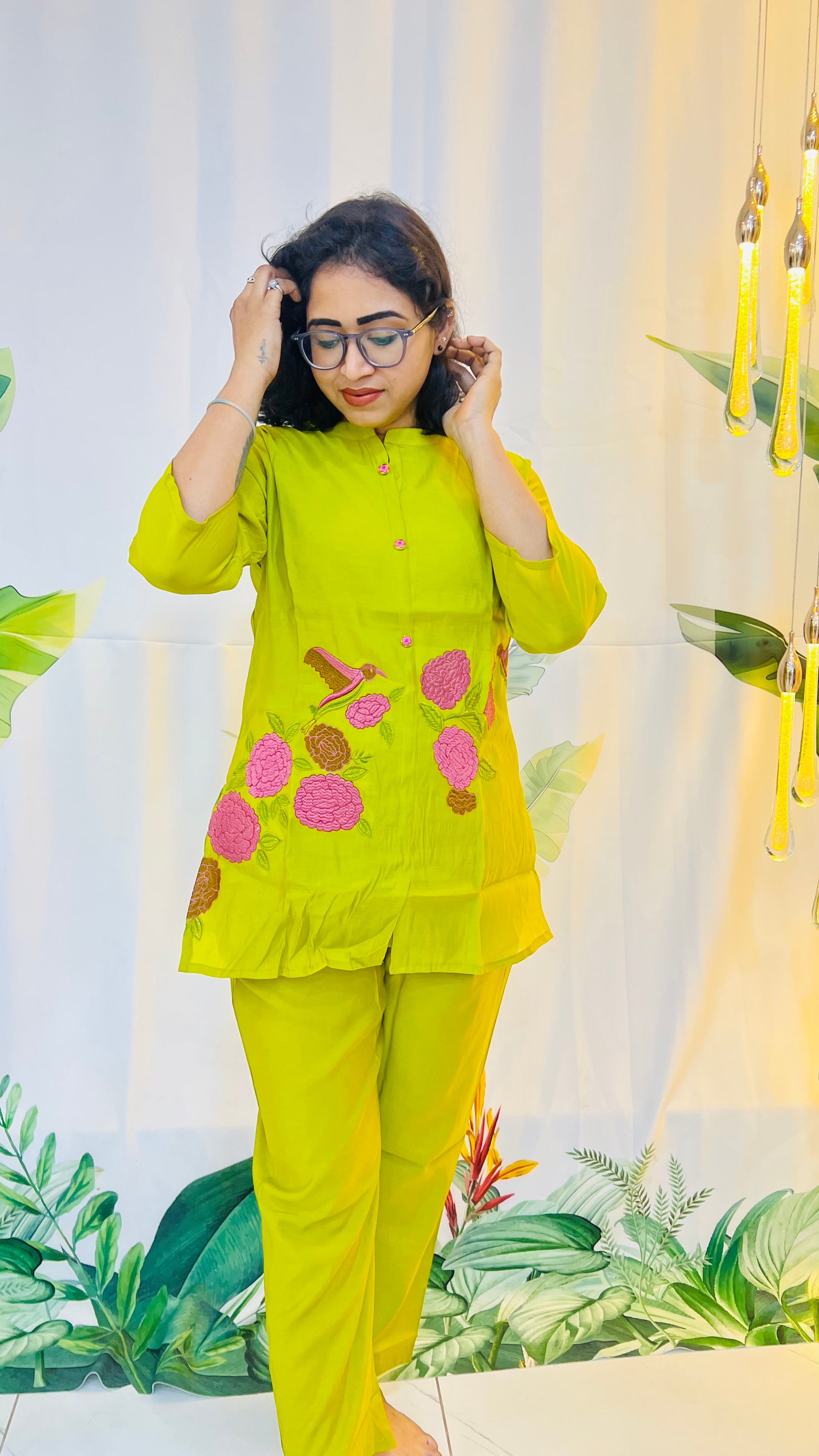 Parrot Green MulChanderi Coordset