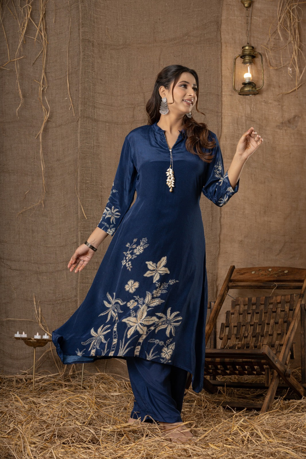 Midnight Blue Floral Elegance Kurta Set