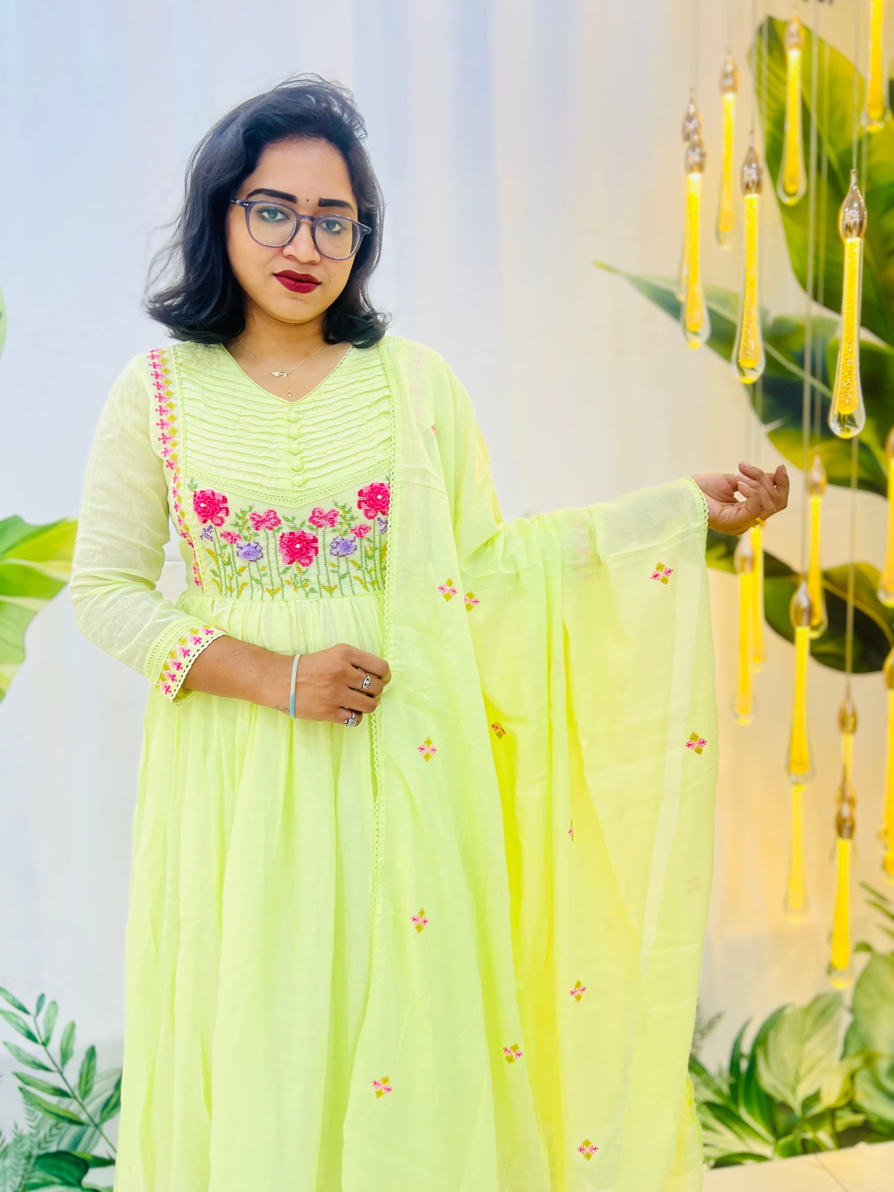 Light Green Mul Cotton Anarkali Dress