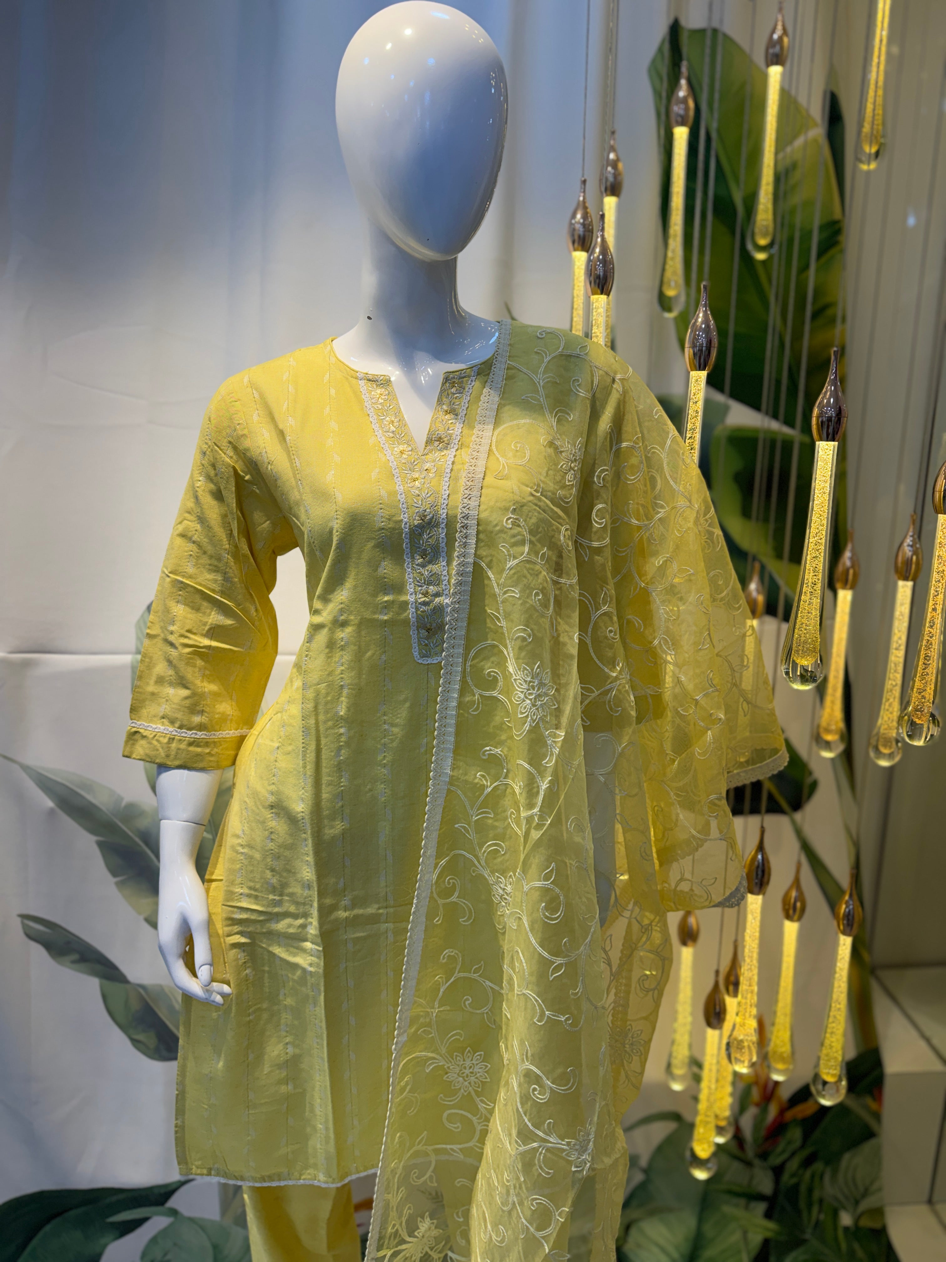 Soft Yellow Embroidered Kurta Set with Chikankari Dupatta