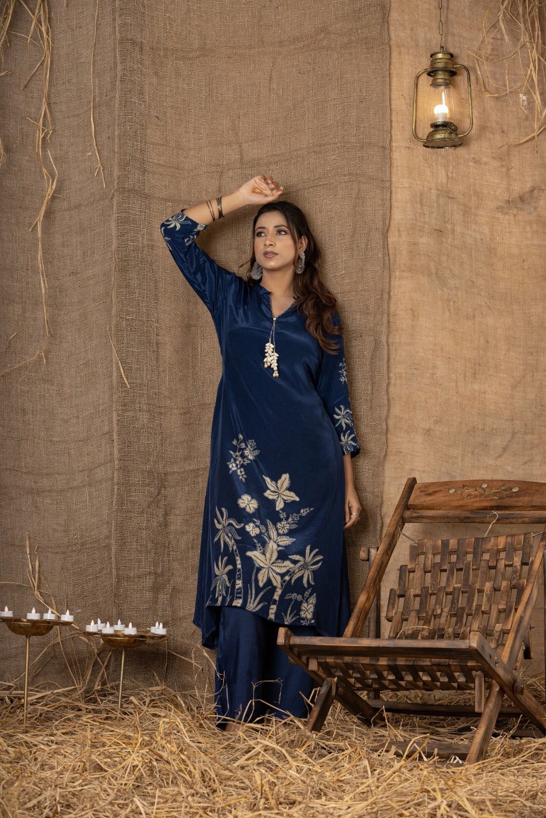 Midnight Blue Floral Elegance Kurta Set