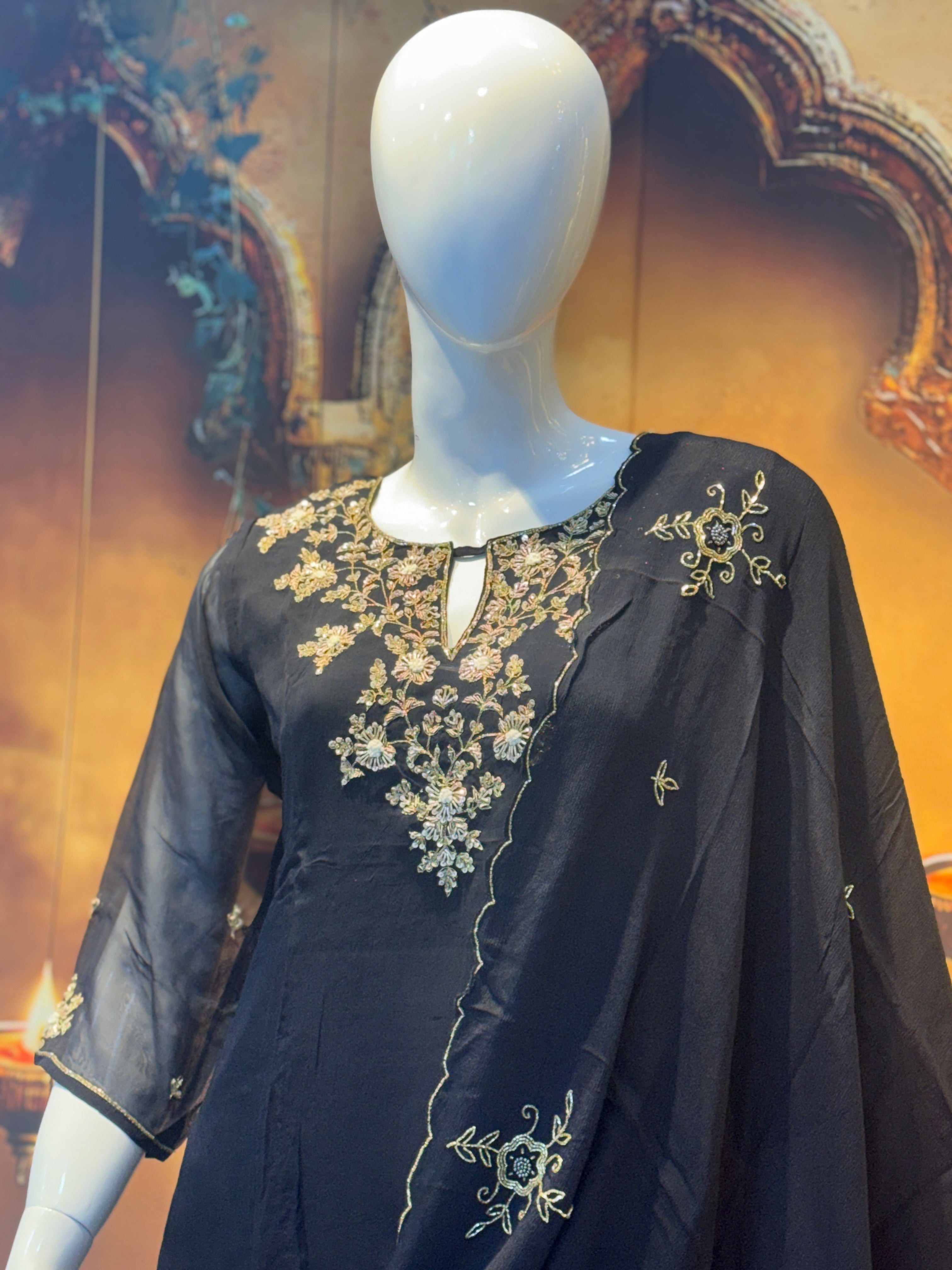 Black handwork soft organza Set