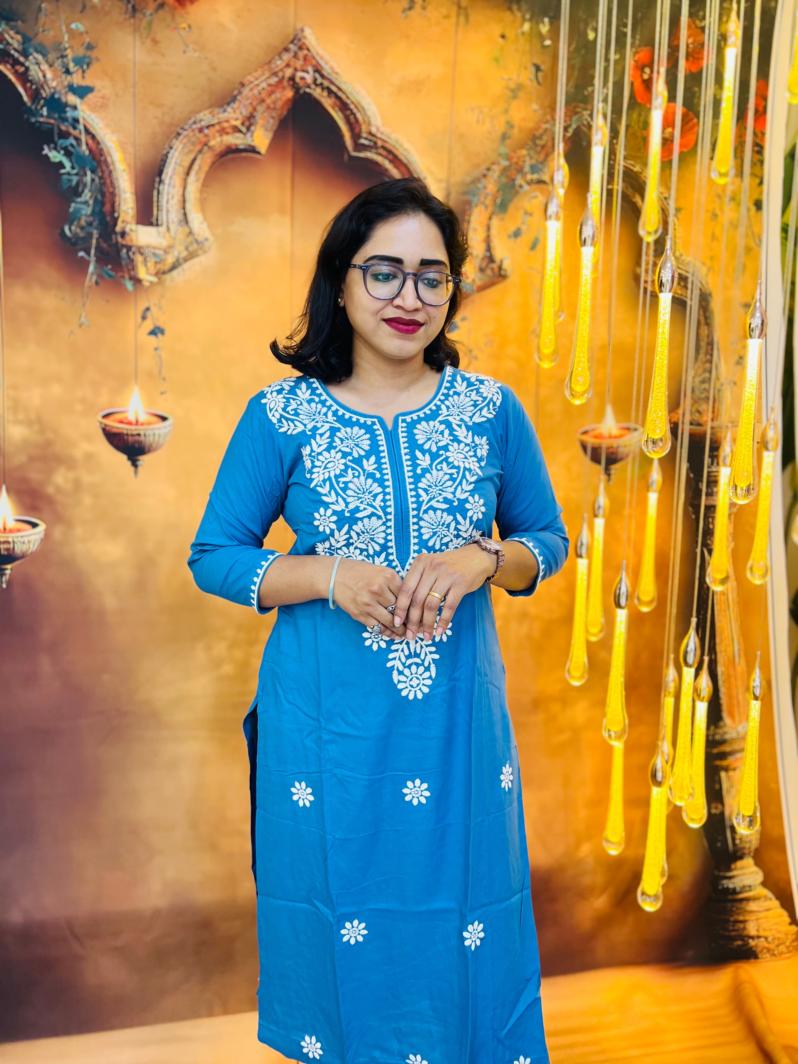 Radiant Blue Embroidered Kurti