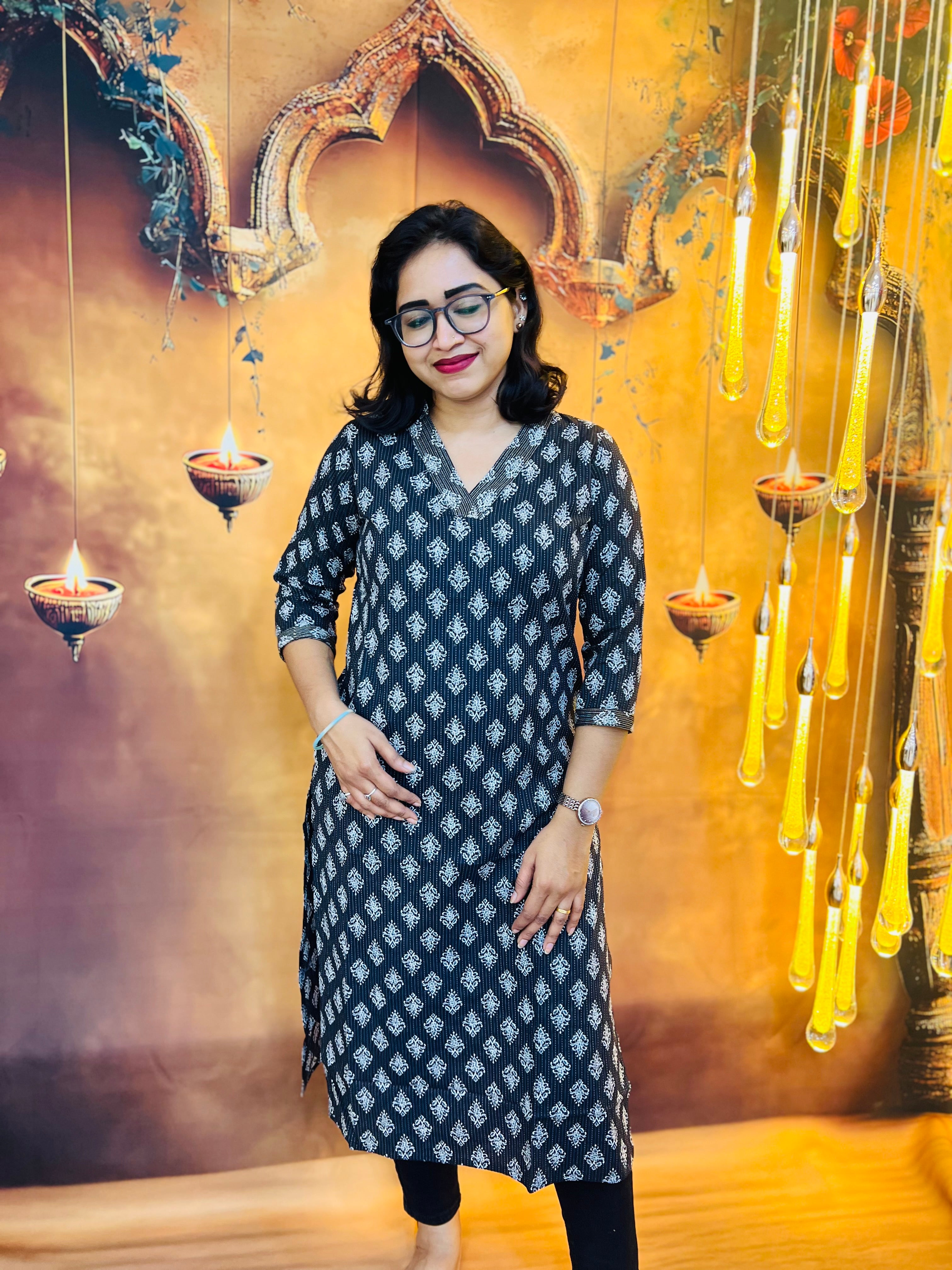 Black Handblock Printed Cotton Kurti