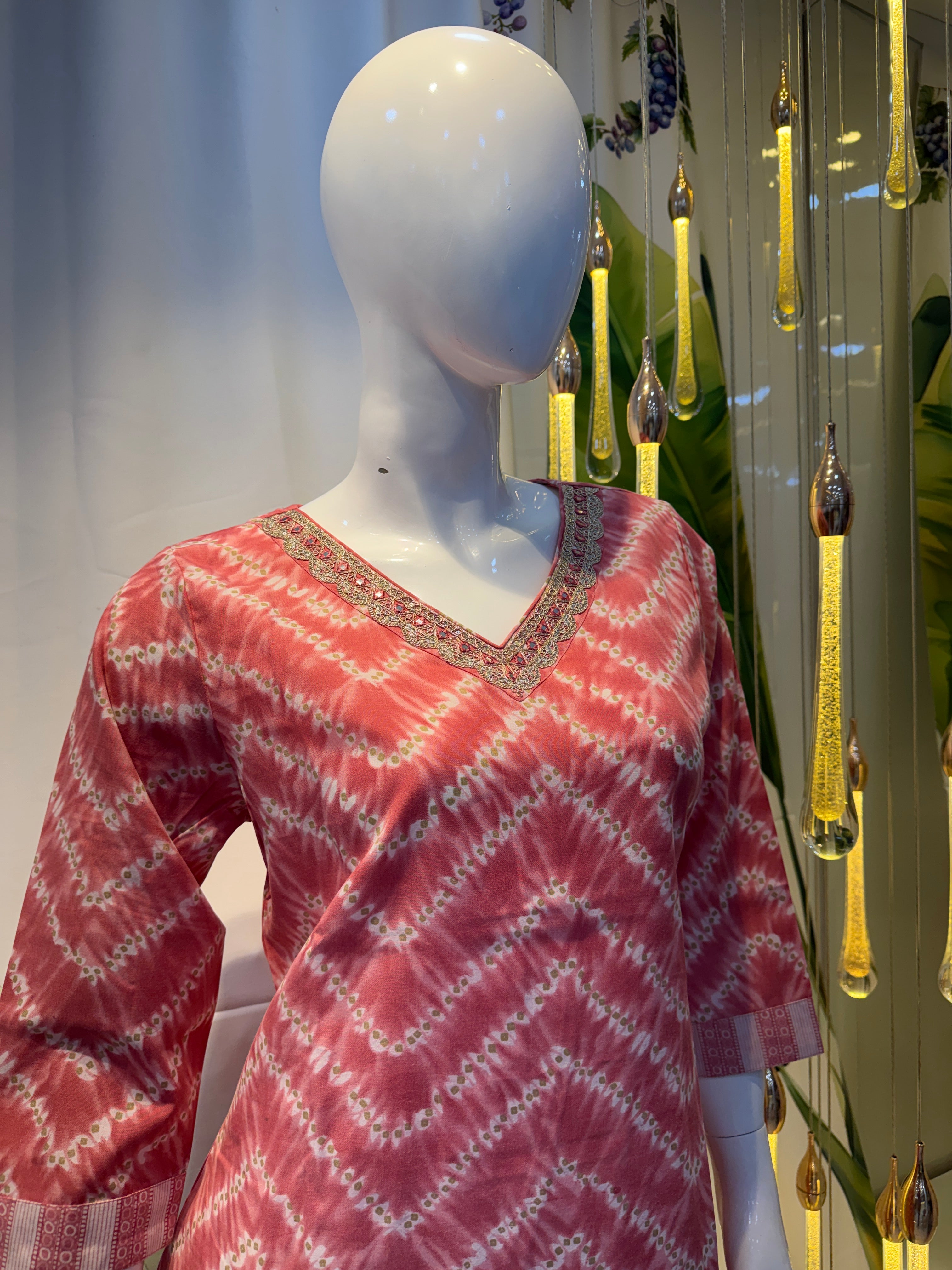 Red Tie-Dye Printed Kurta Set with Matching Dupatta