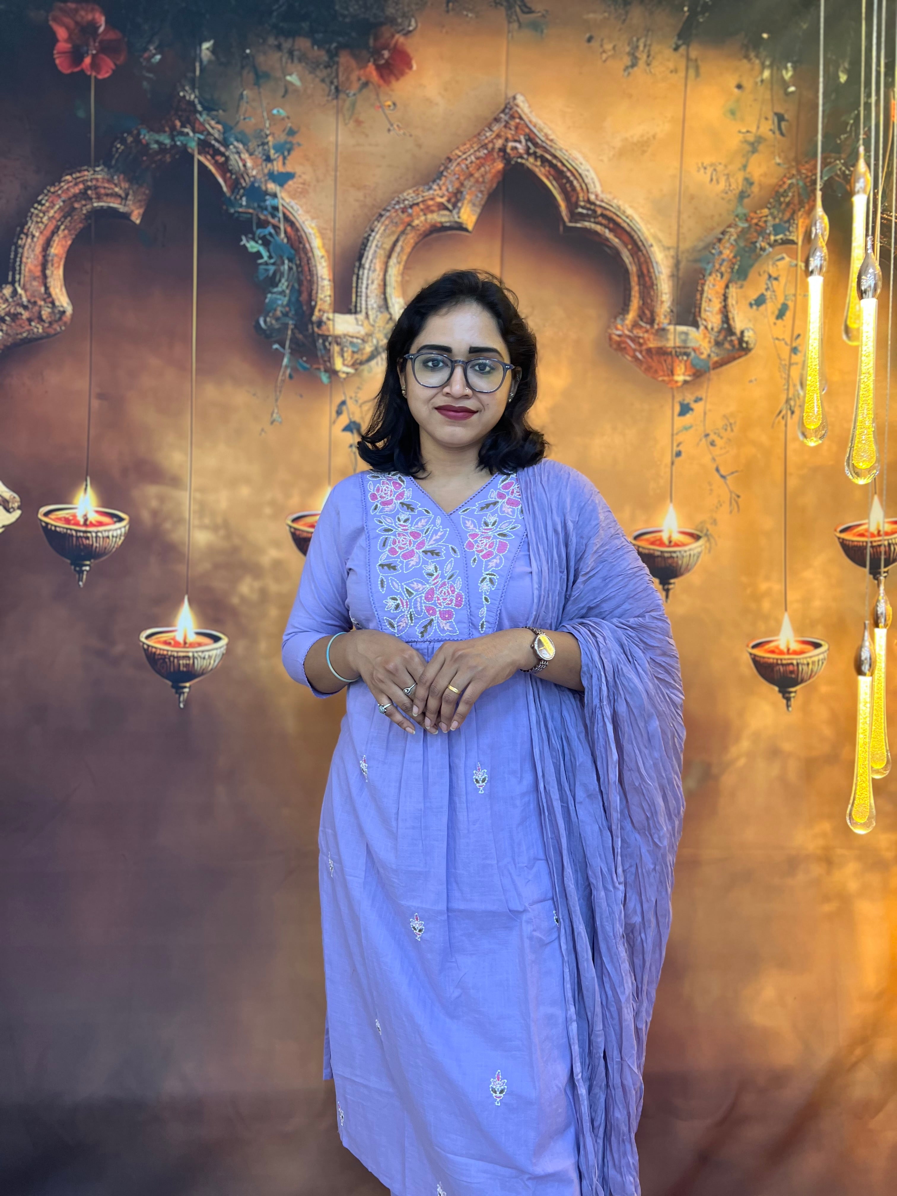 Lavender Grace Cotton Kurti Set