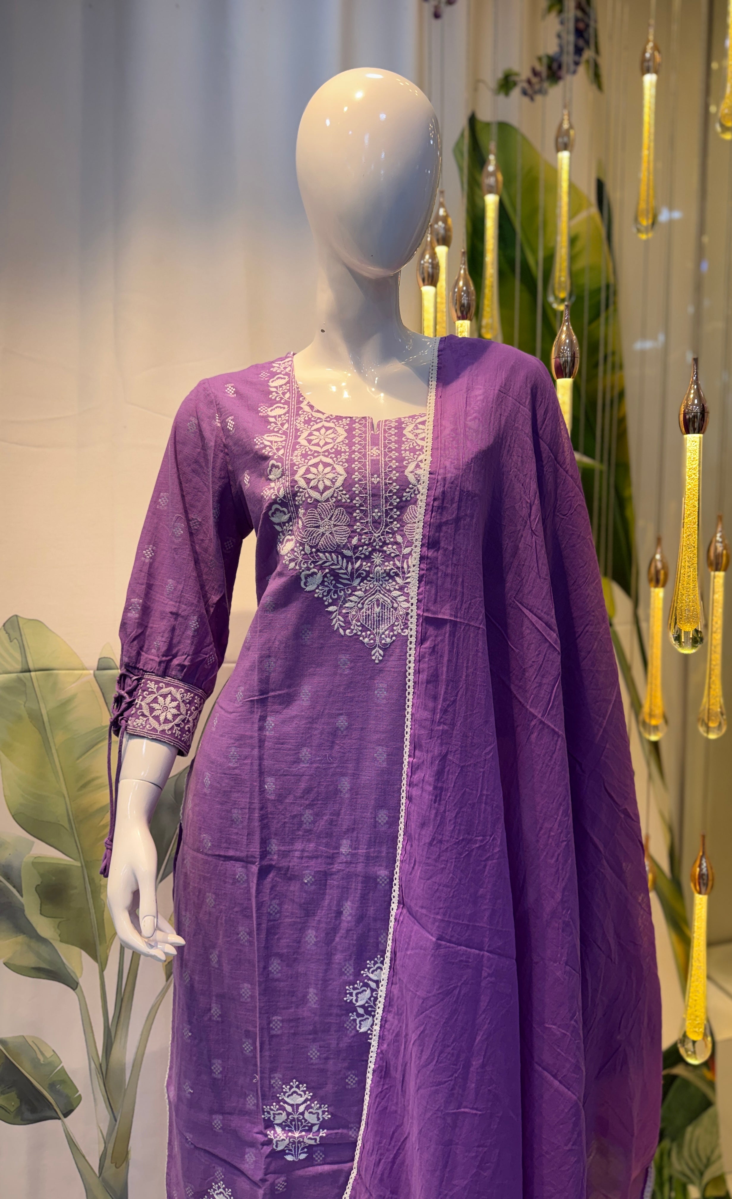 Purple Embroidered Cotton Kurta Set