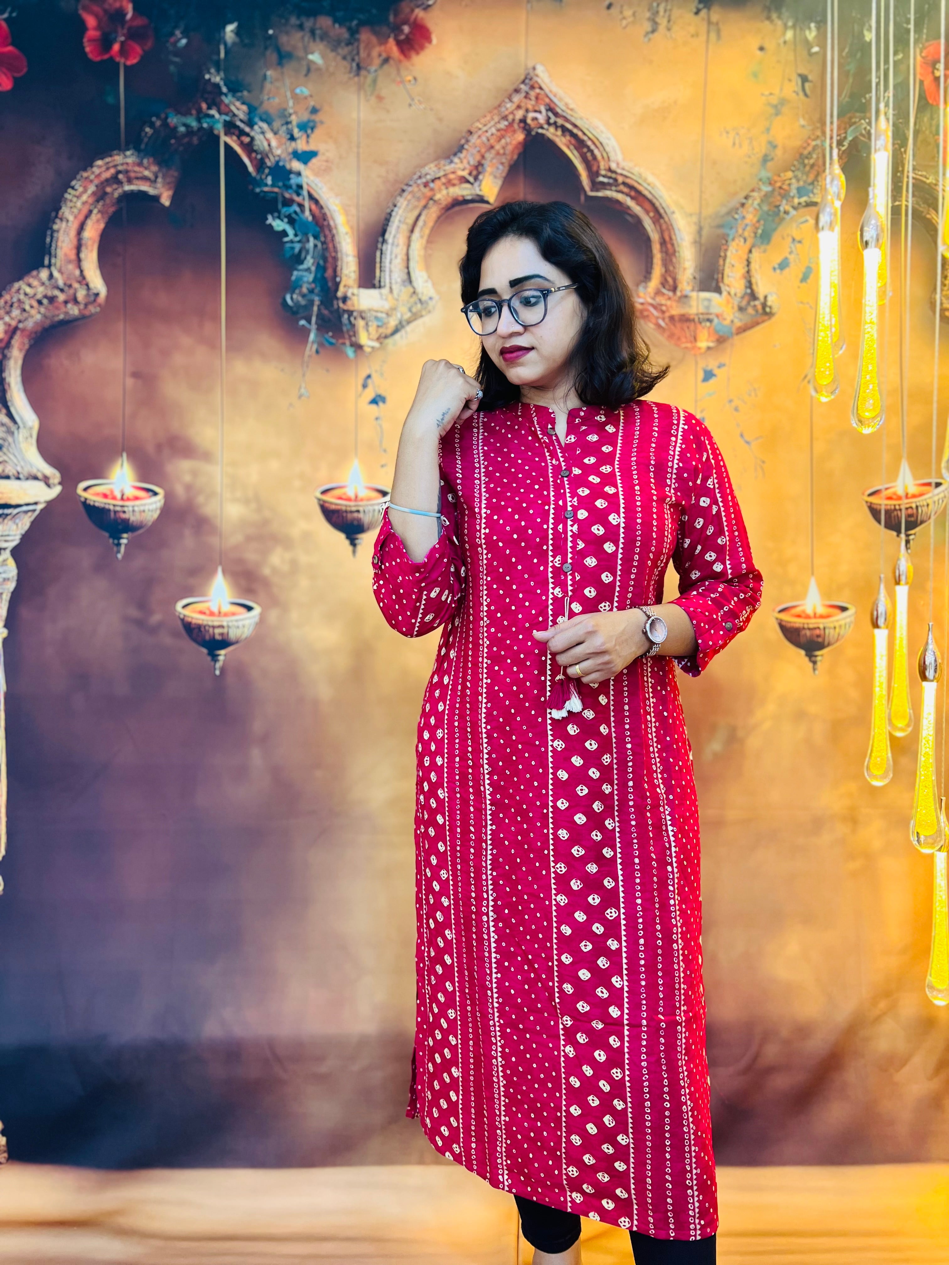 Radiant Red Bandhej Kurti
