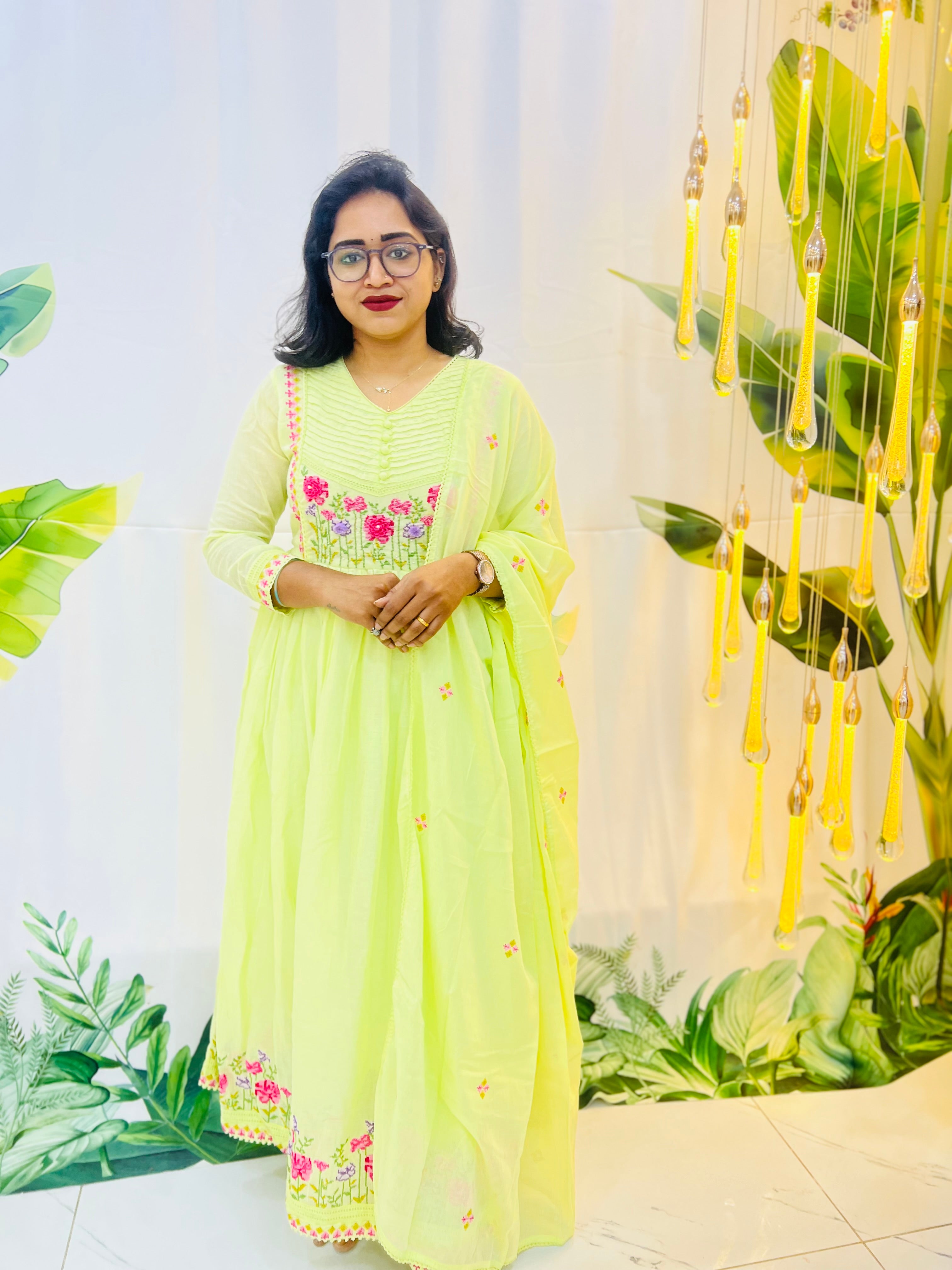 Light Green Mul Cotton Anarkali Dress