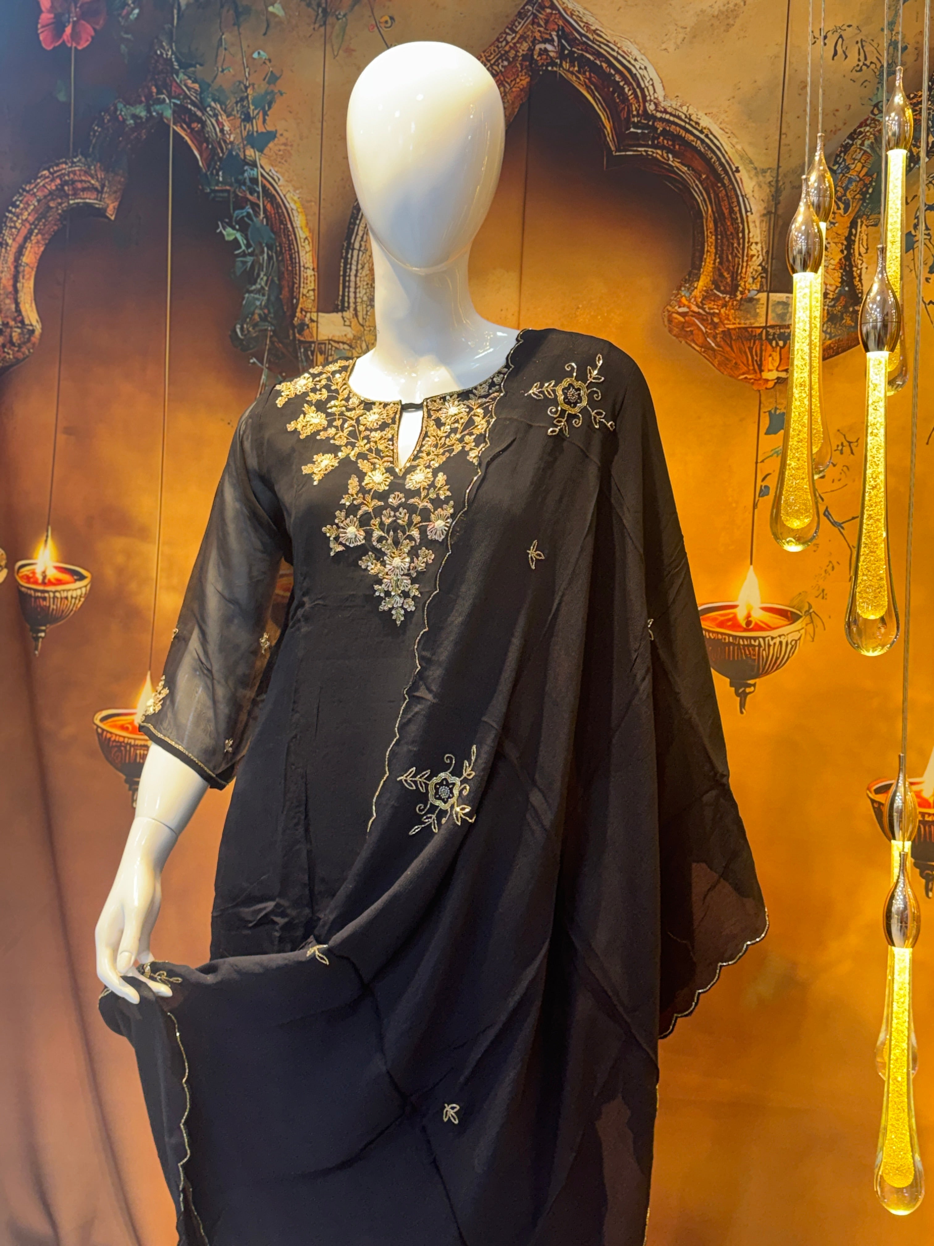 Black handwork soft organza Set