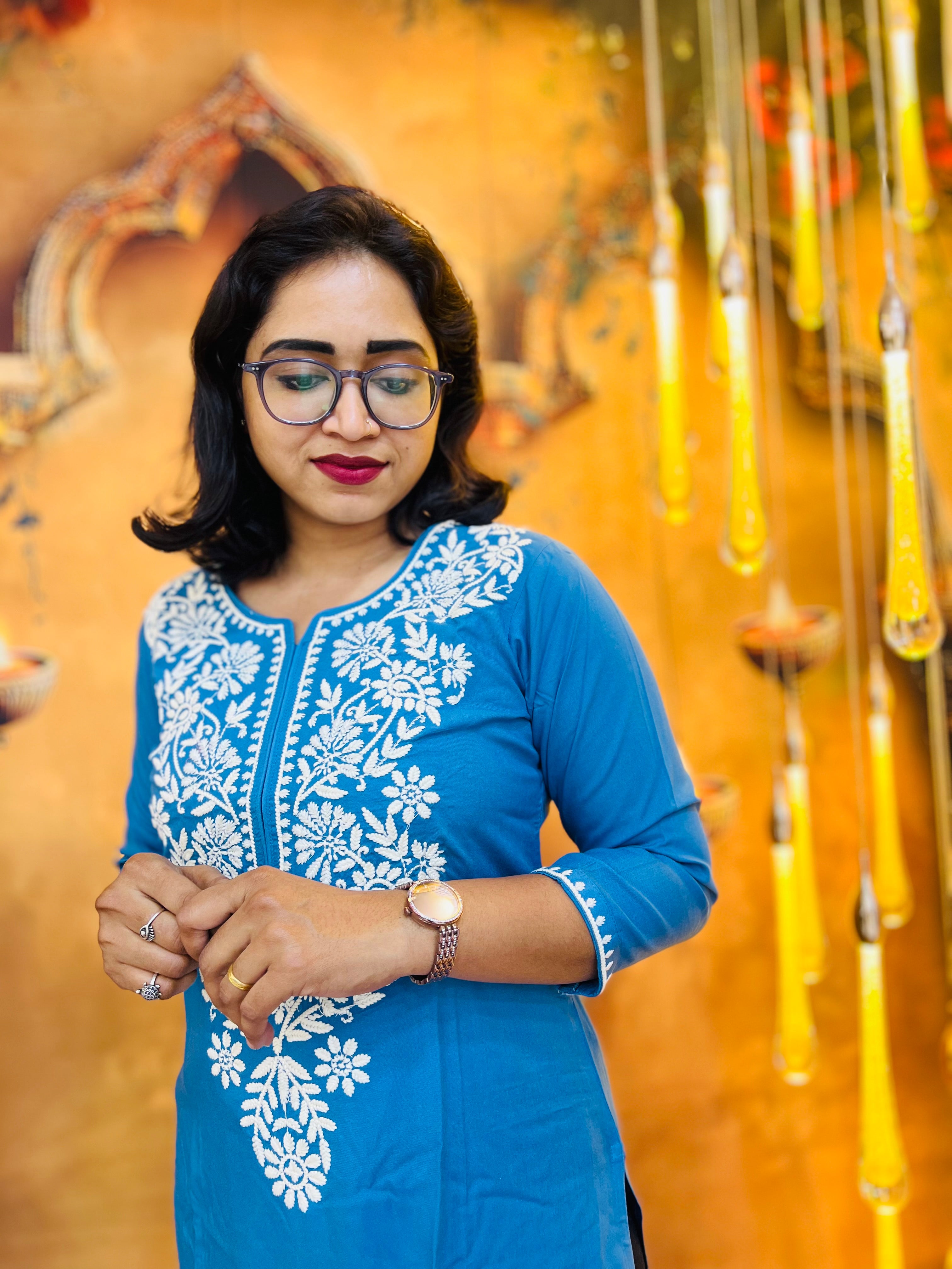 Radiant Blue Embroidered Kurti
