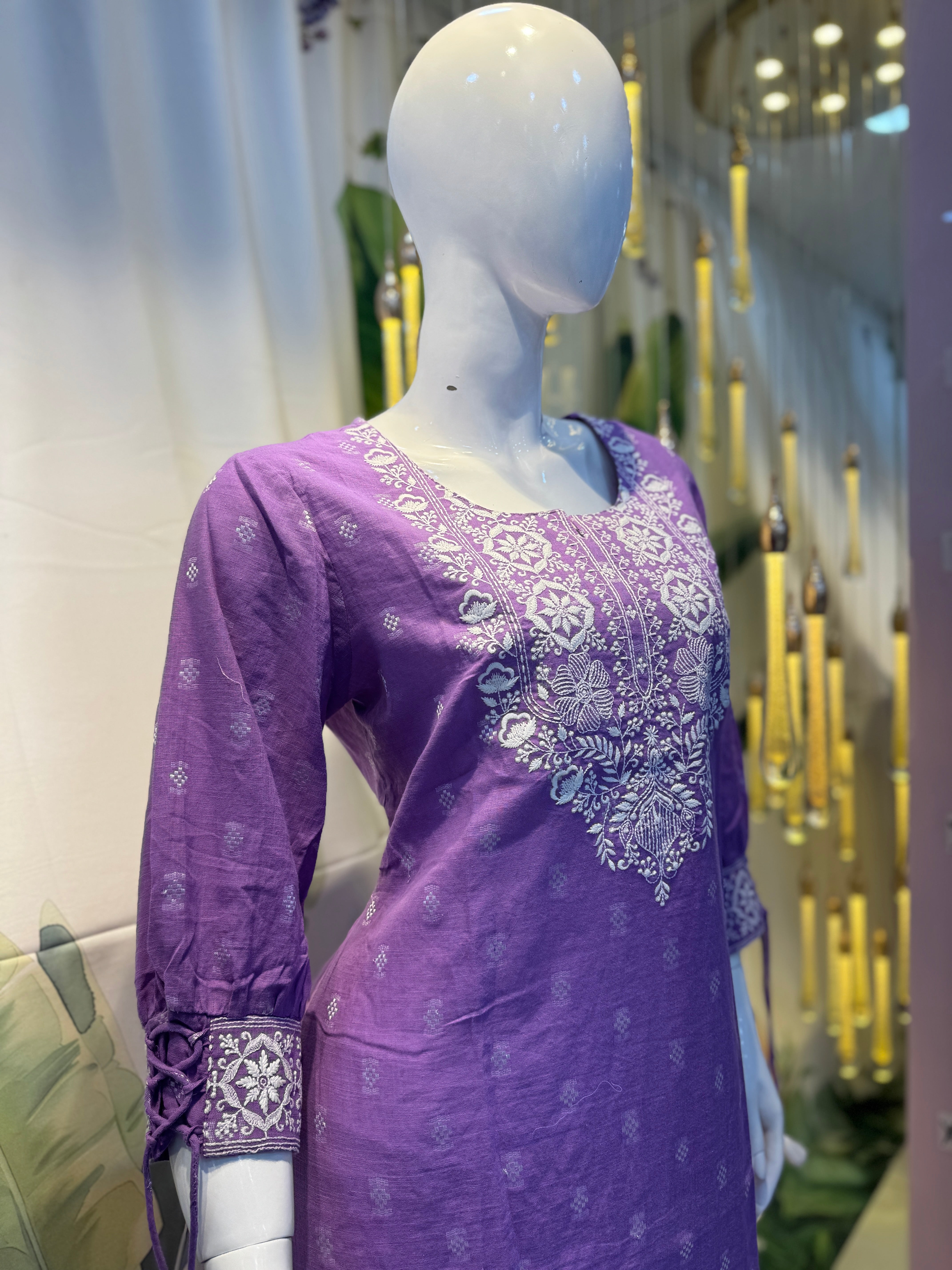 Purple Embroidered Cotton Kurta Set