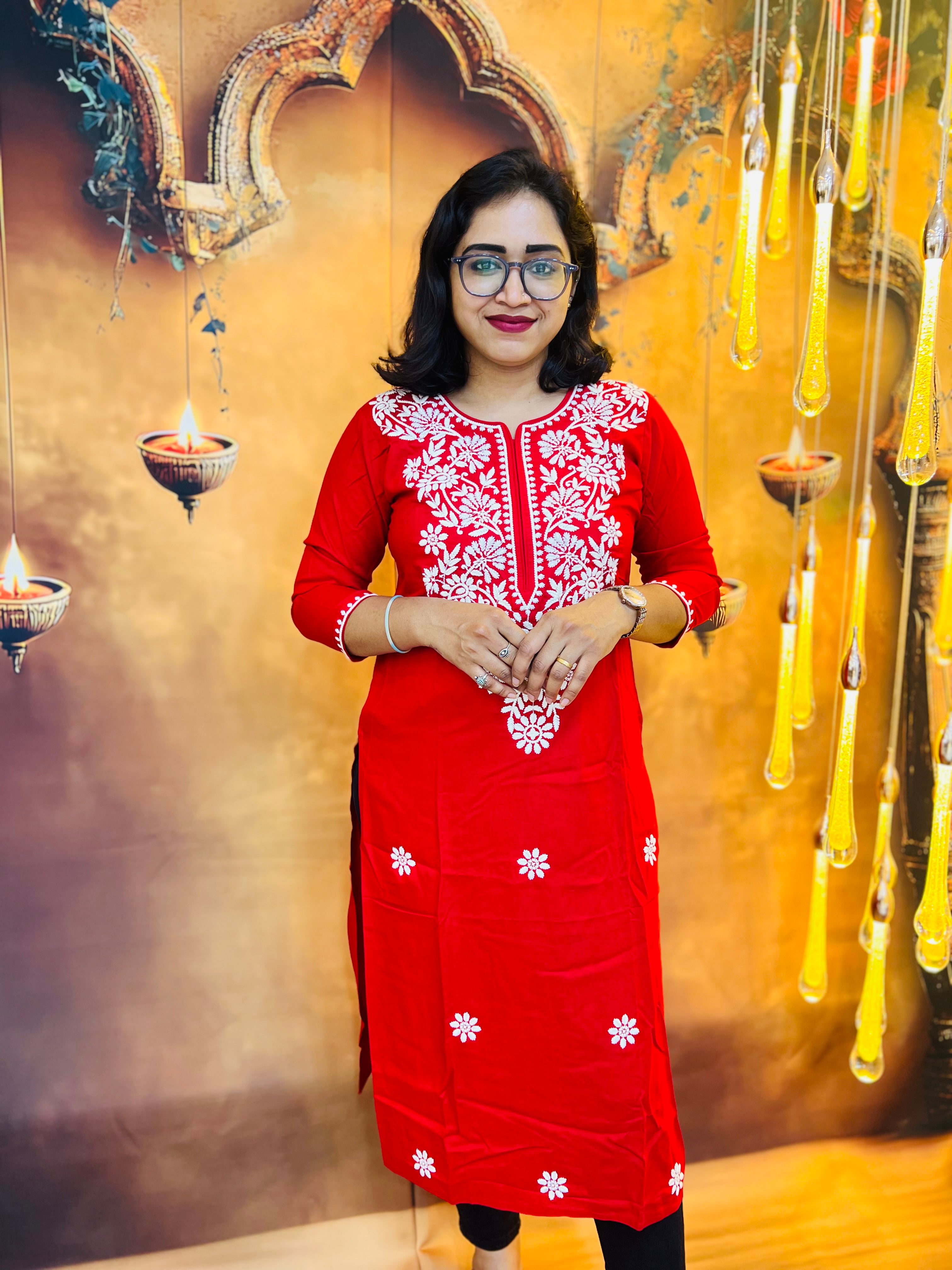 Radiant Red Embroidered Kurti