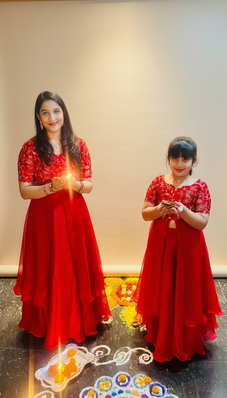 Radiant Red Mother-Daughter Duo Gown