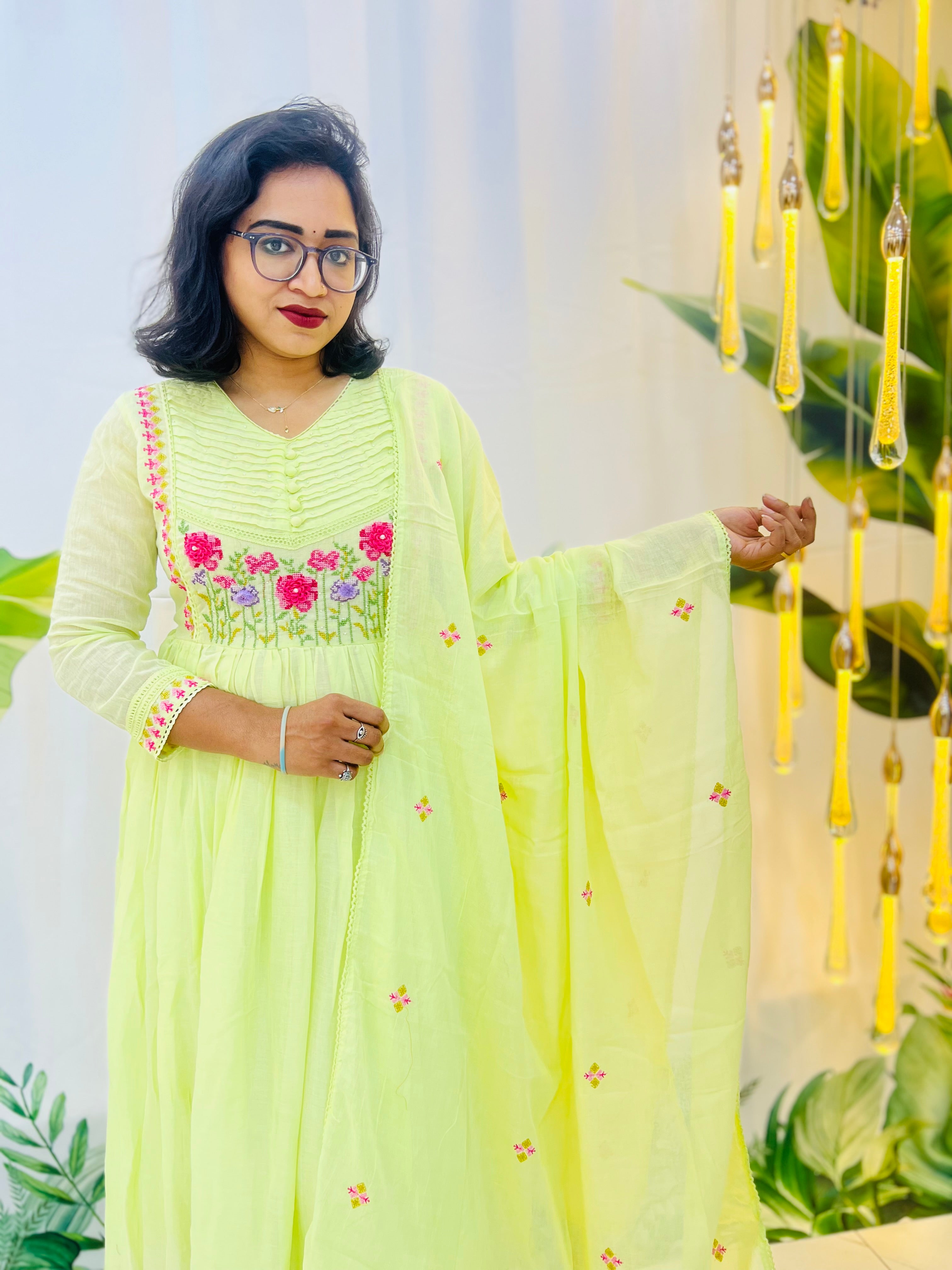 Light Green Mul Cotton Anarkali Dress