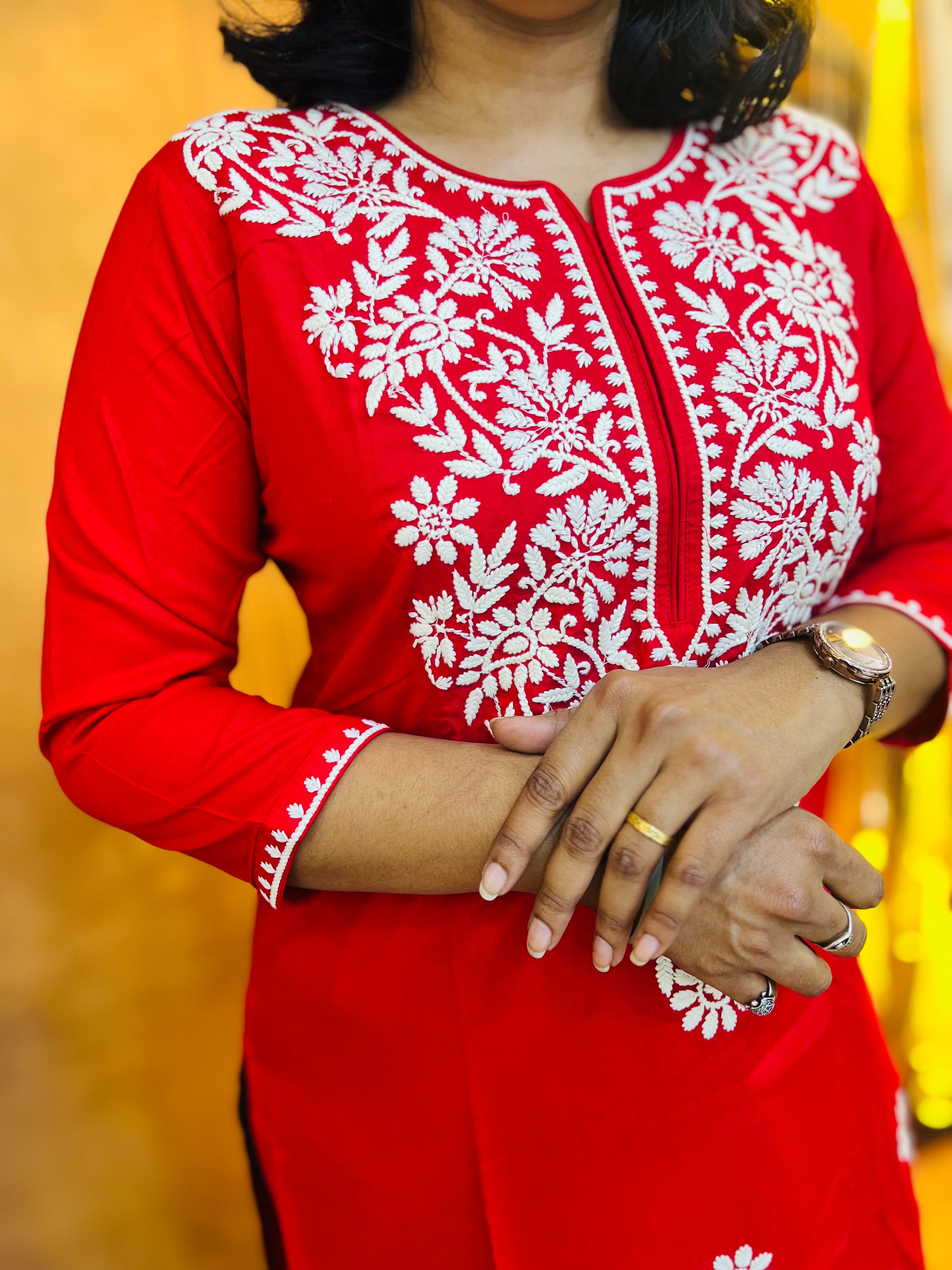 Radiant Red Embroidered Kurti