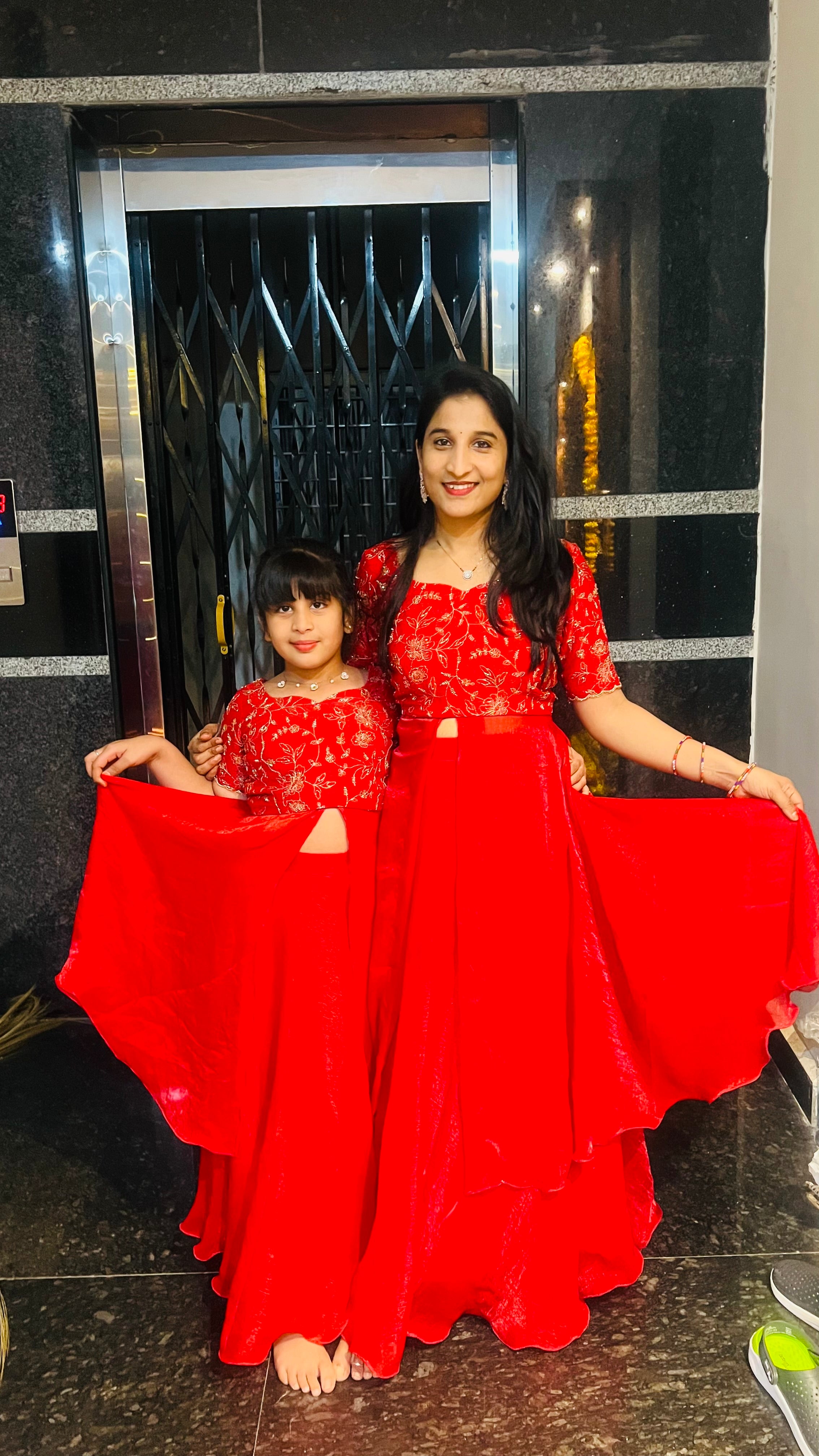 Radiant Red Mother-Daughter Duo Gown