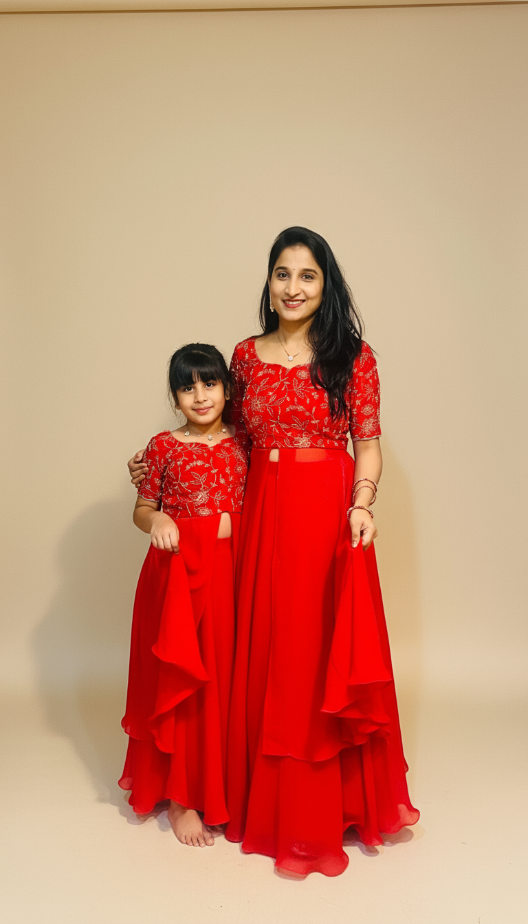 Radiant Red Mother-Daughter Duo Gown