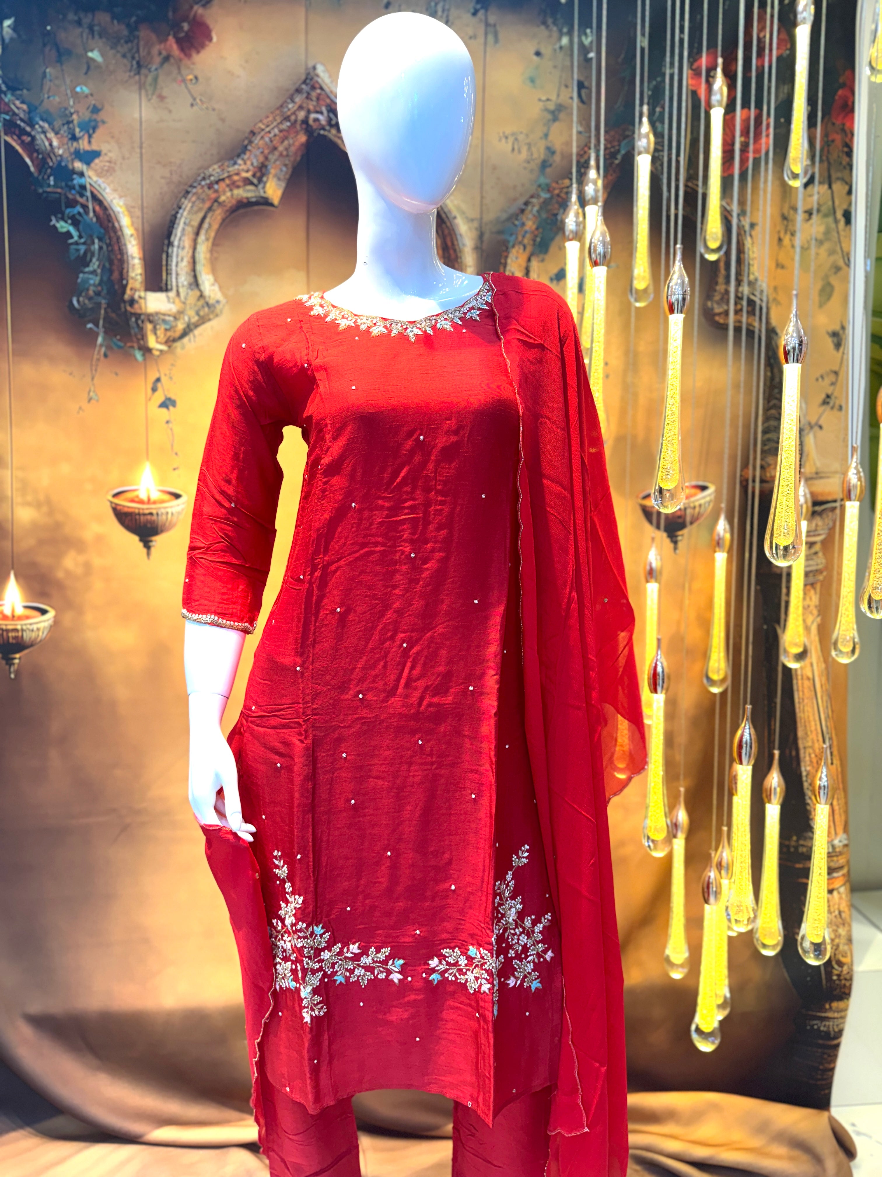 Red Charm Handwork Kurta Set