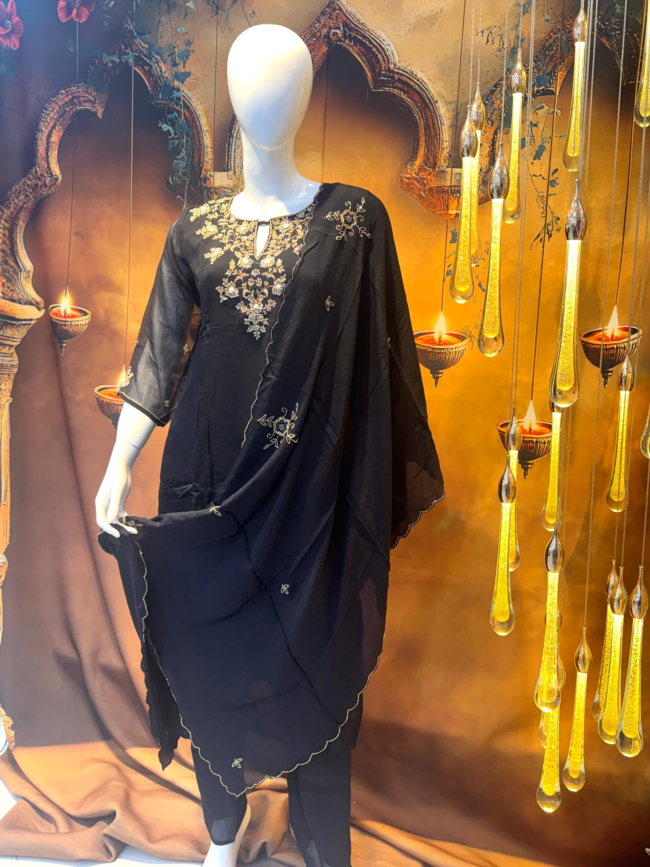 Black handwork soft organza Set