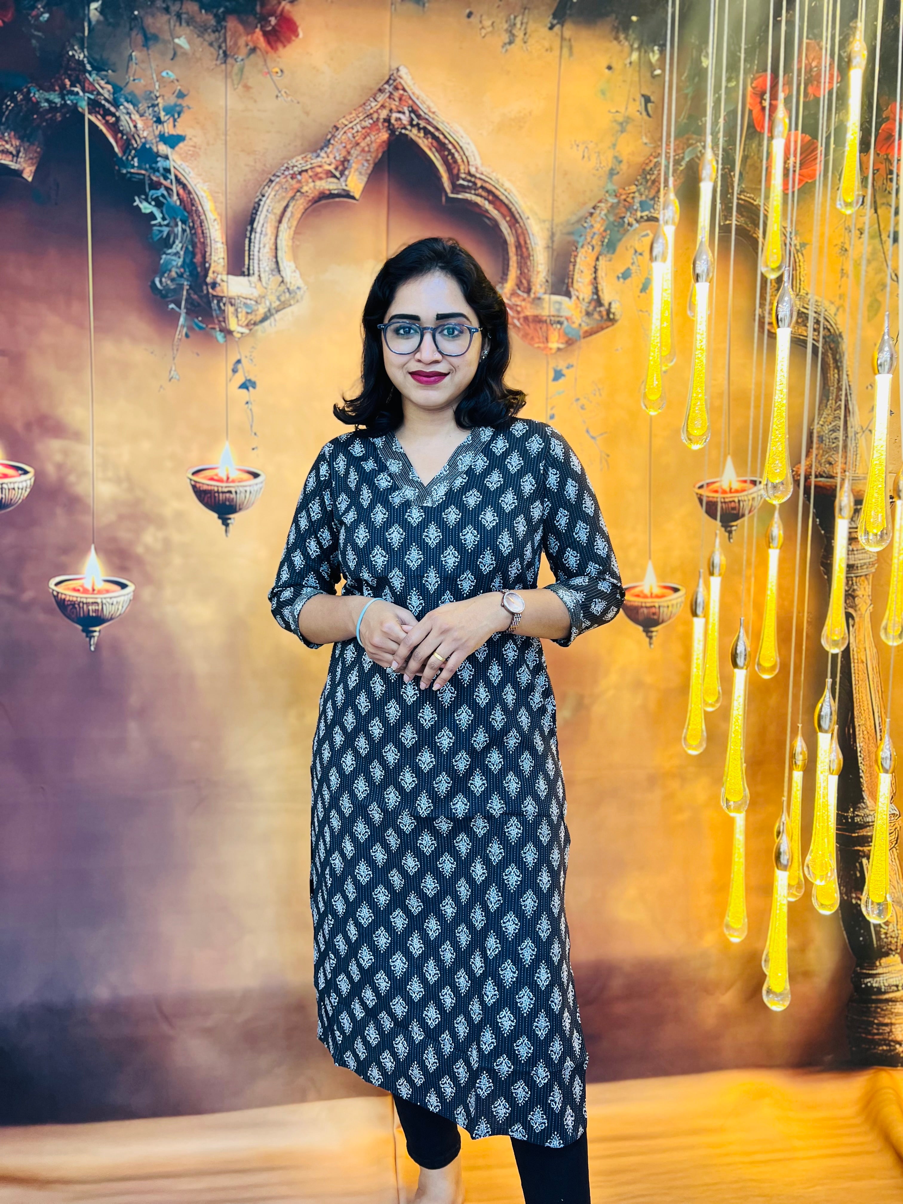 Black Handblock Printed Cotton Kurti