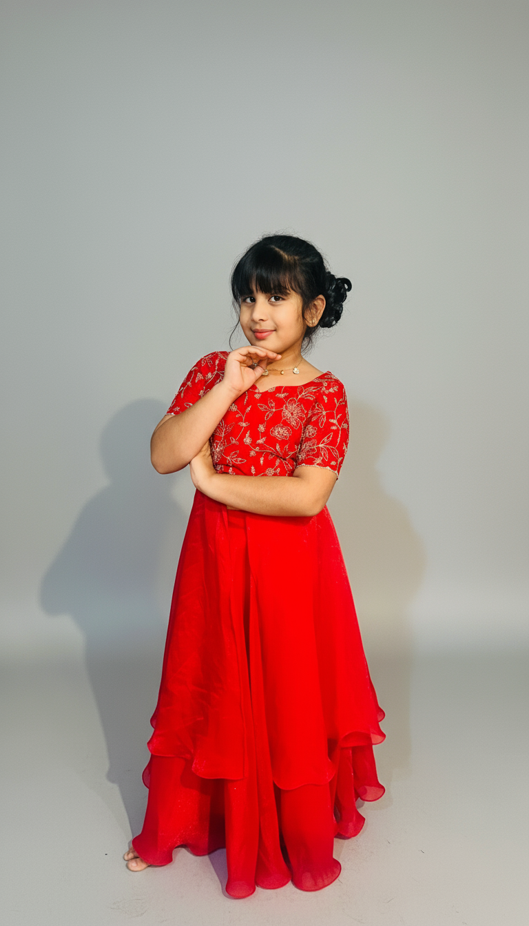 Radiant Red Mother-Daughter Duo Gown