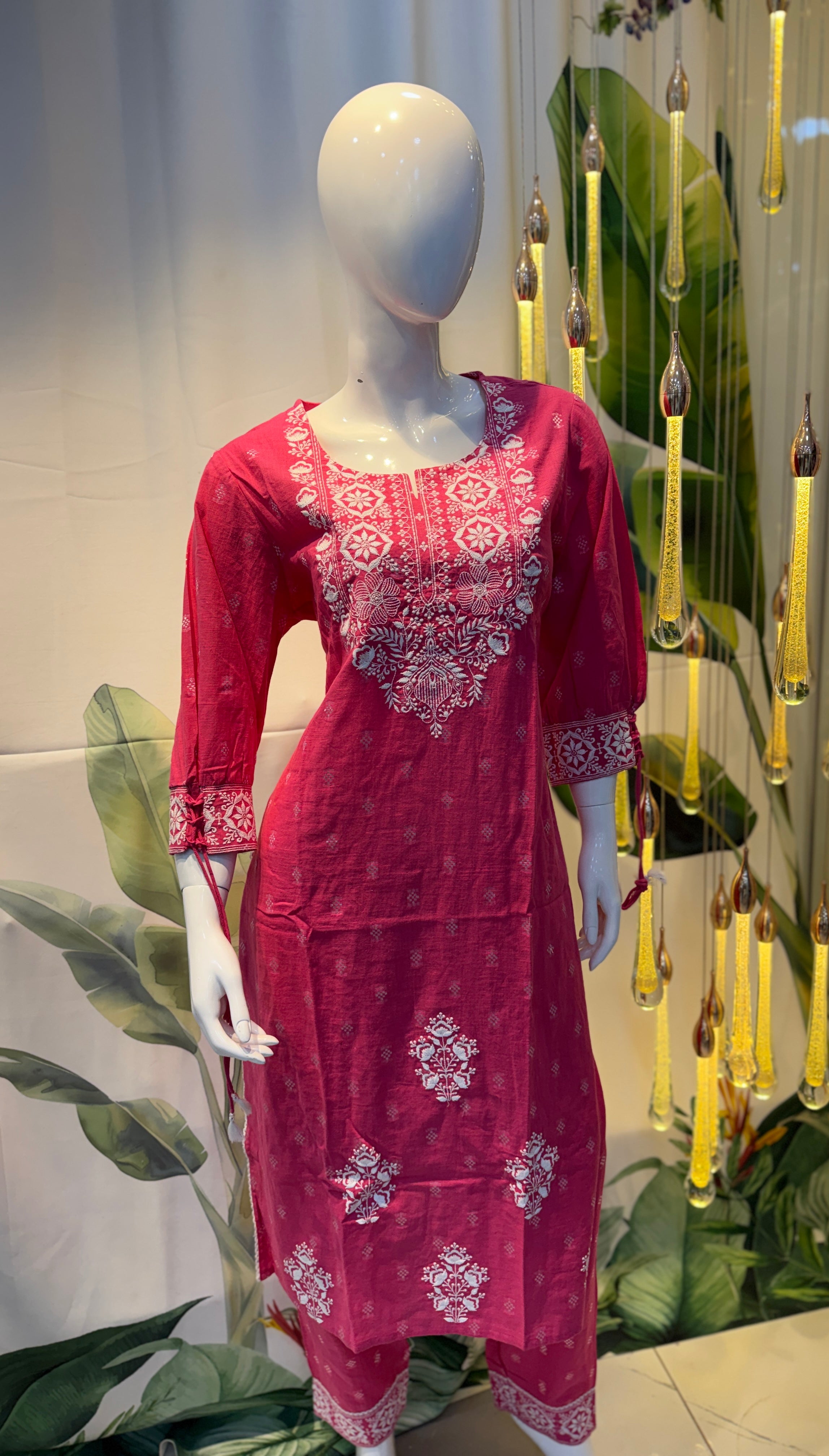 Fuchsia Embroidered Kurti Set with Dupatta