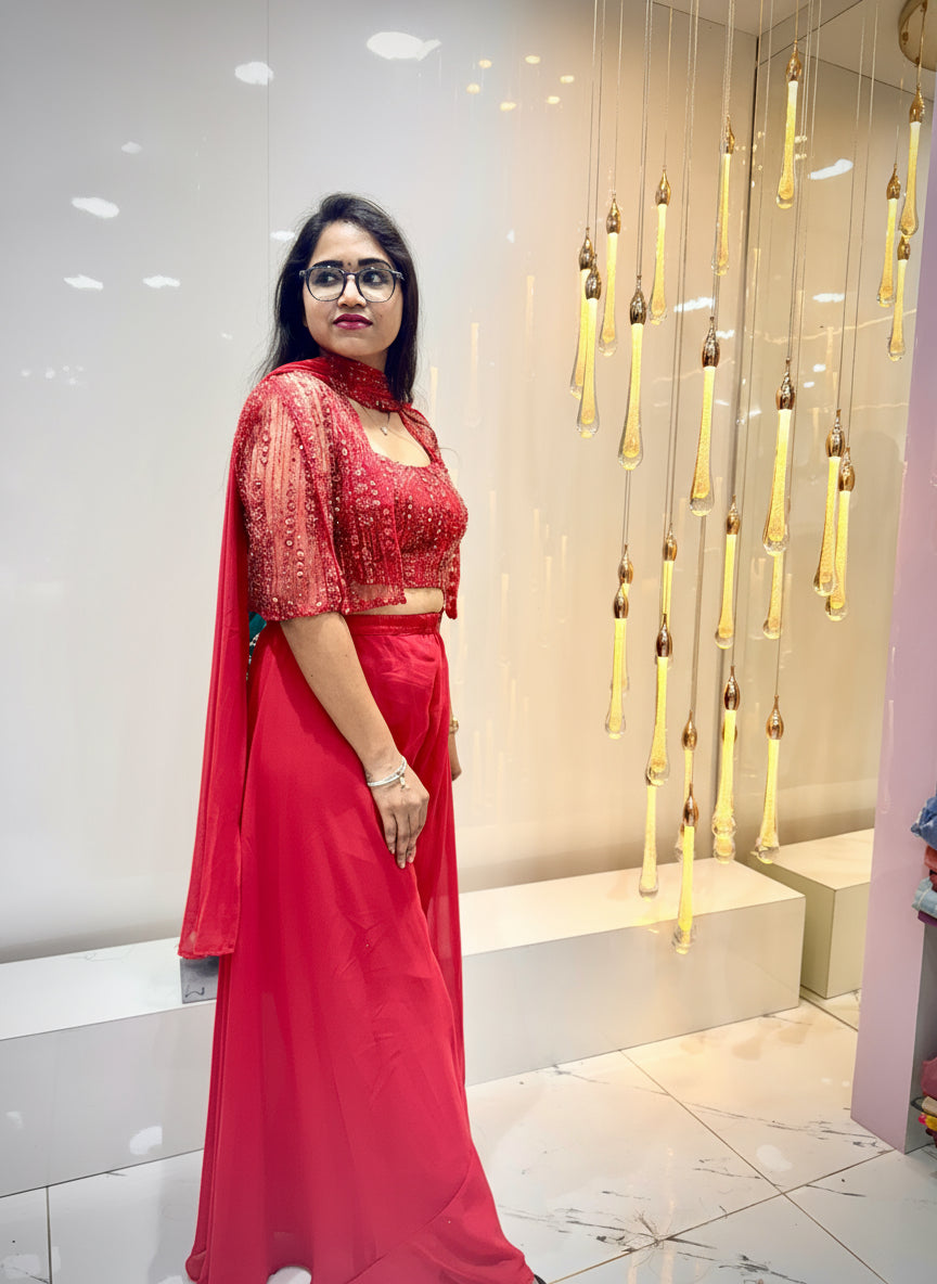 Red Indo-Western Cape Style Dress