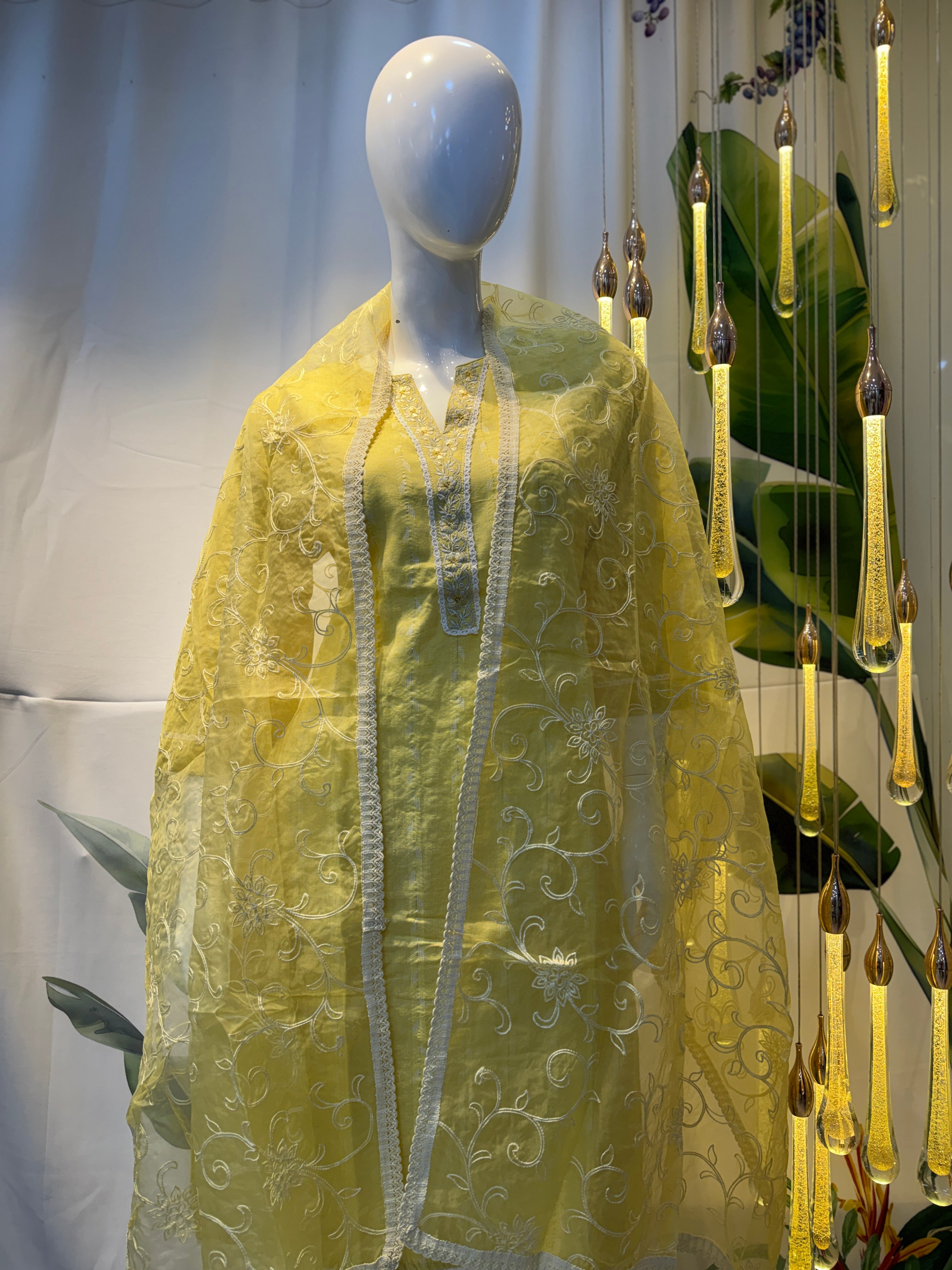 Soft Yellow Embroidered Kurta Set with Chikankari Dupatta