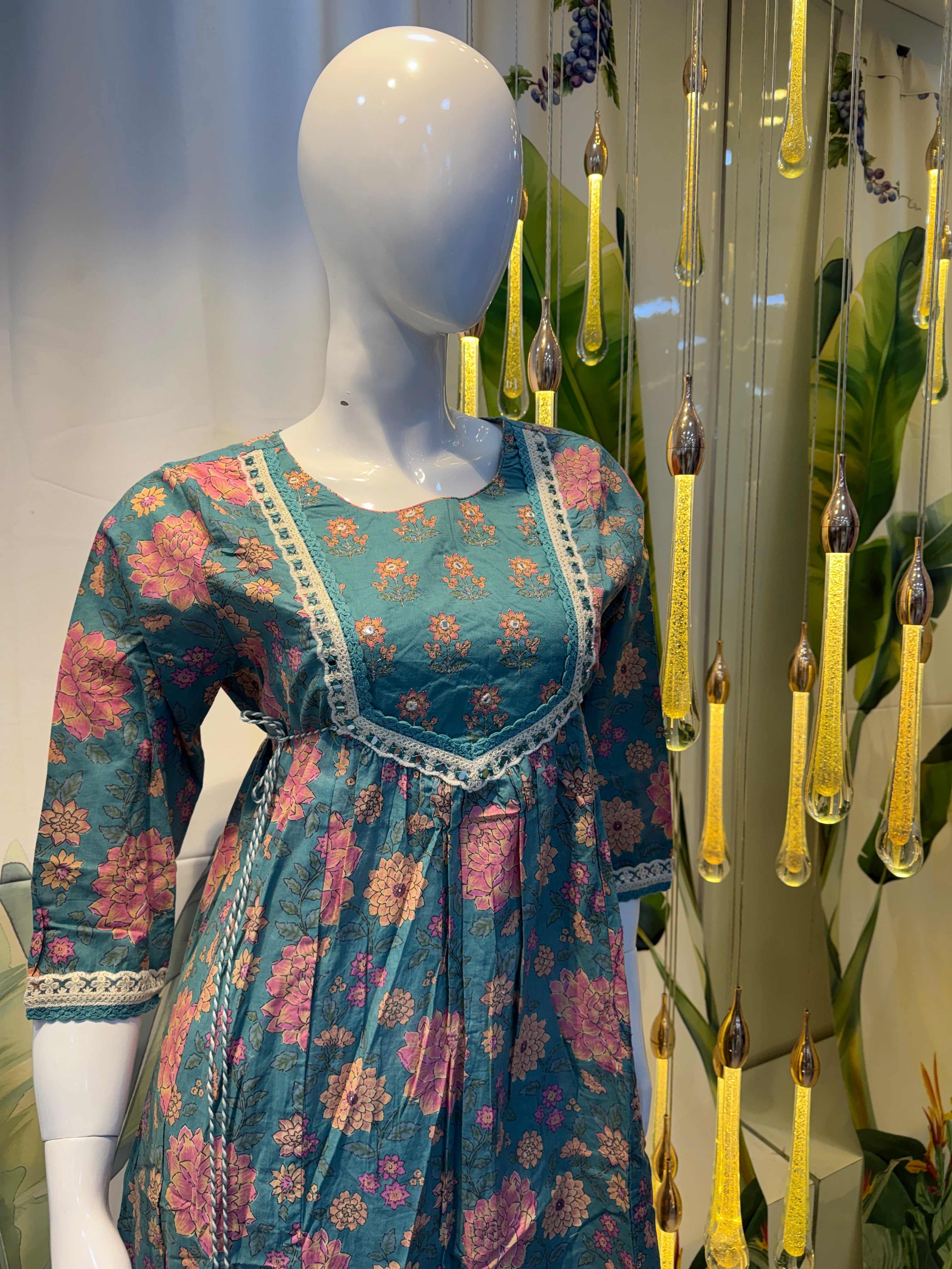 Blue Floral Printed Kurta Set with Contrast Dupatta