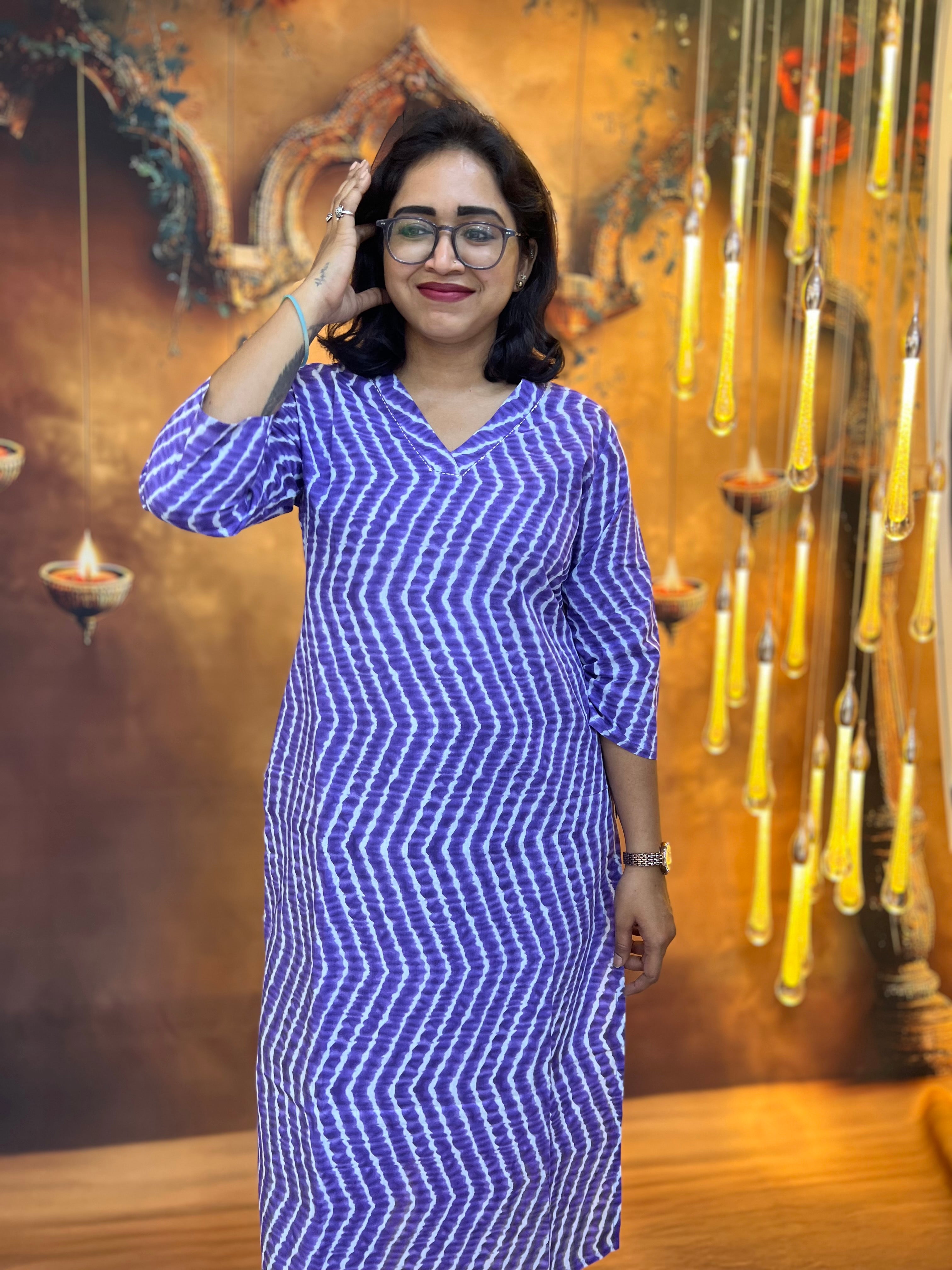 Purple Handblock Cotton Kurti