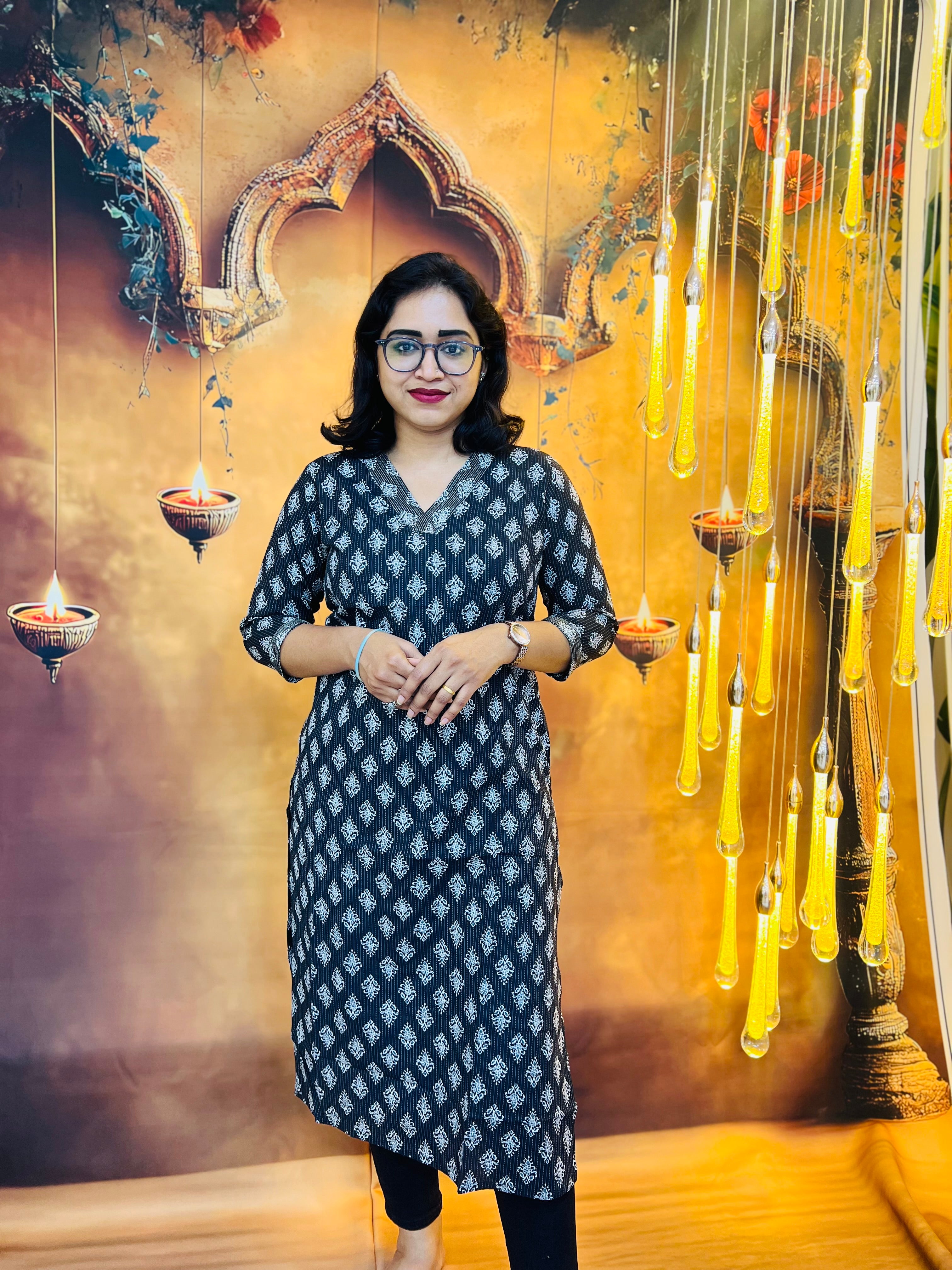 Black Handblock Printed Cotton Kurti