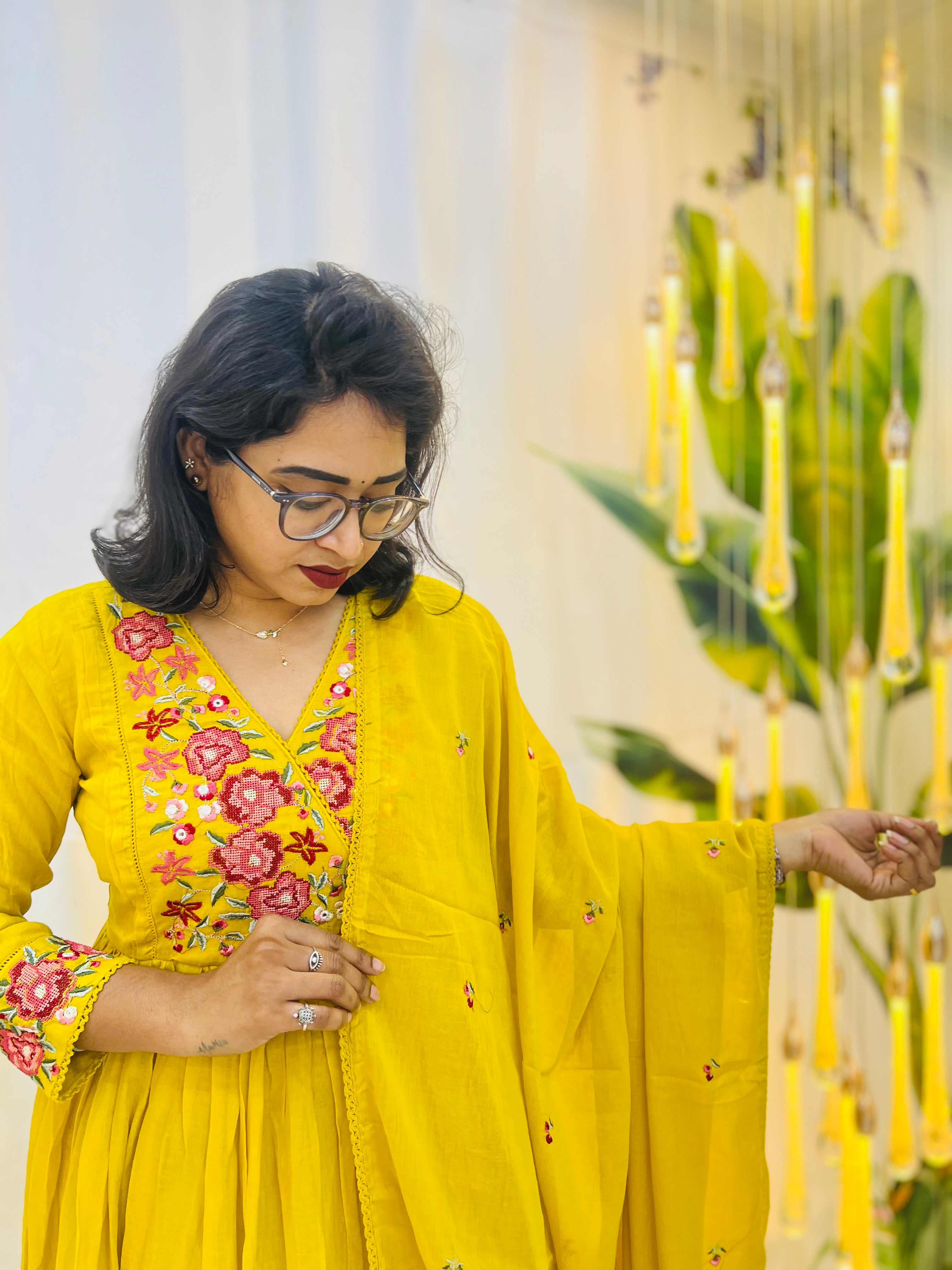 Mustard Yellow Mul Cotton Anarkali with Floral Hand Embroidery 🌼✨