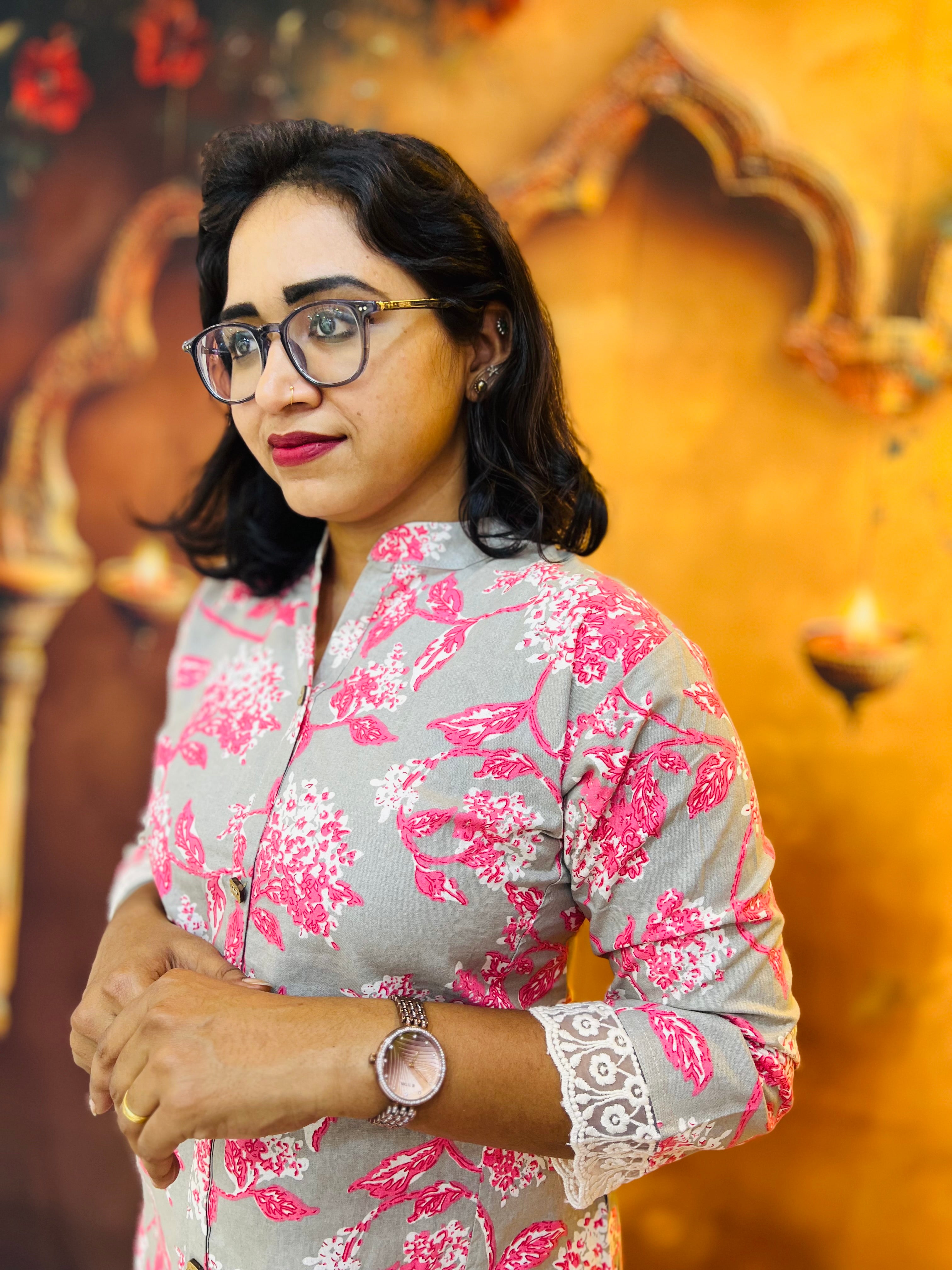 Grey Bloom Cotton Kadhi Kurti