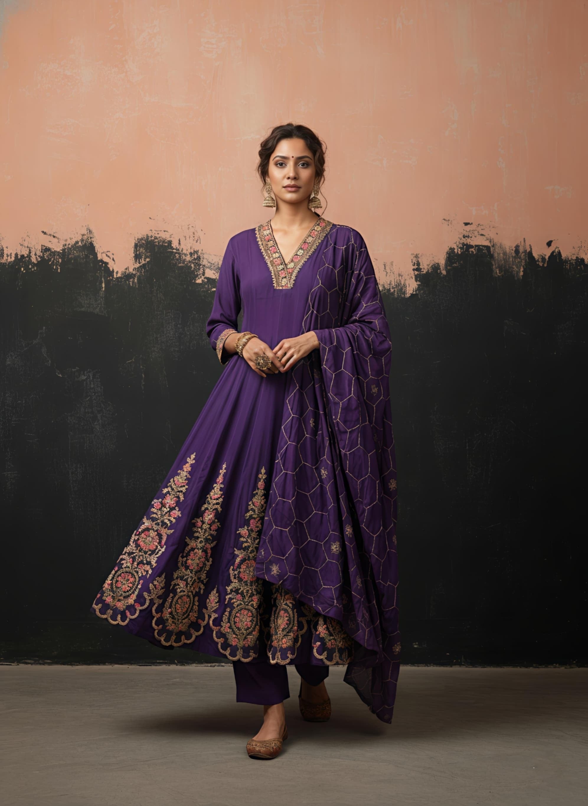 Royal Purple Embroidered Anarkali Suit with Dupatta