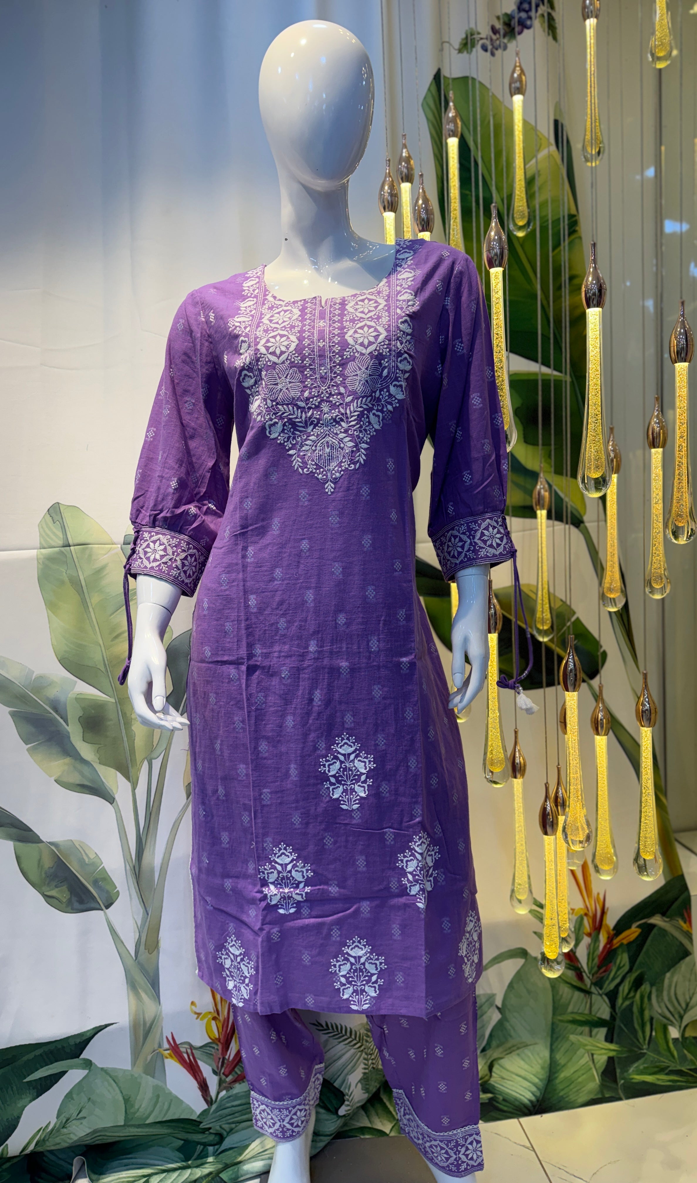 Purple Embroidered Cotton Kurta Set