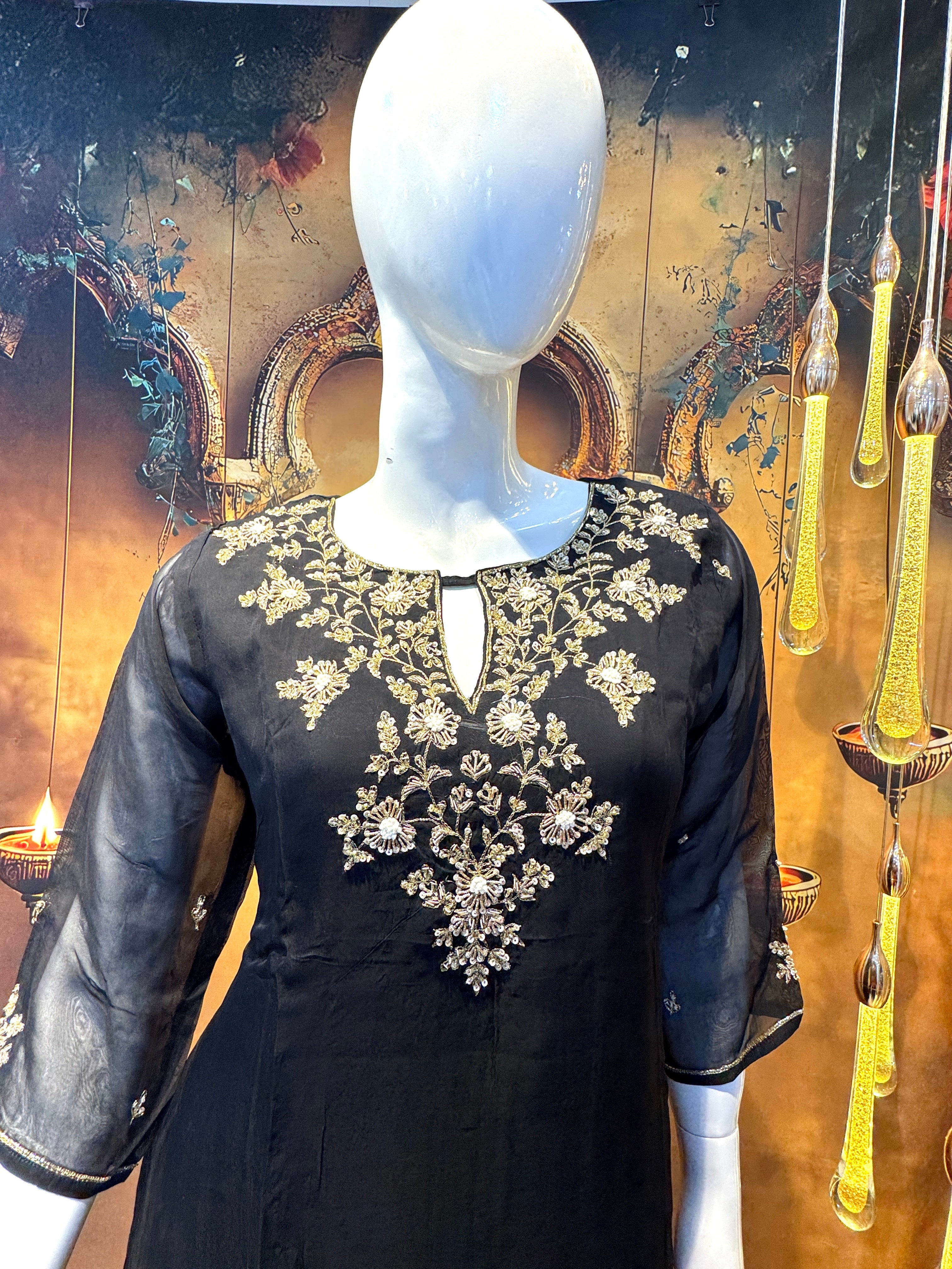 Black handwork soft organza Set