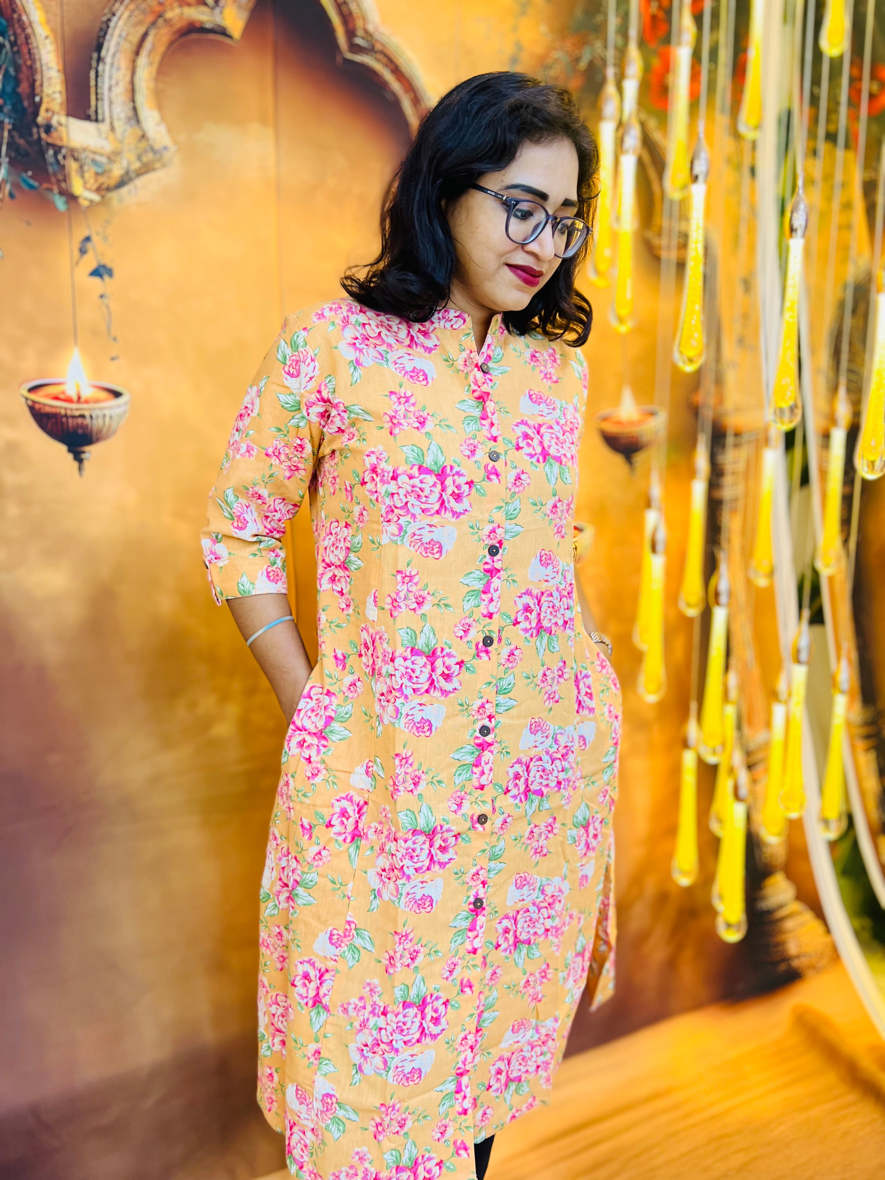 Sunshine Blossom Cotton Kurti 🌸