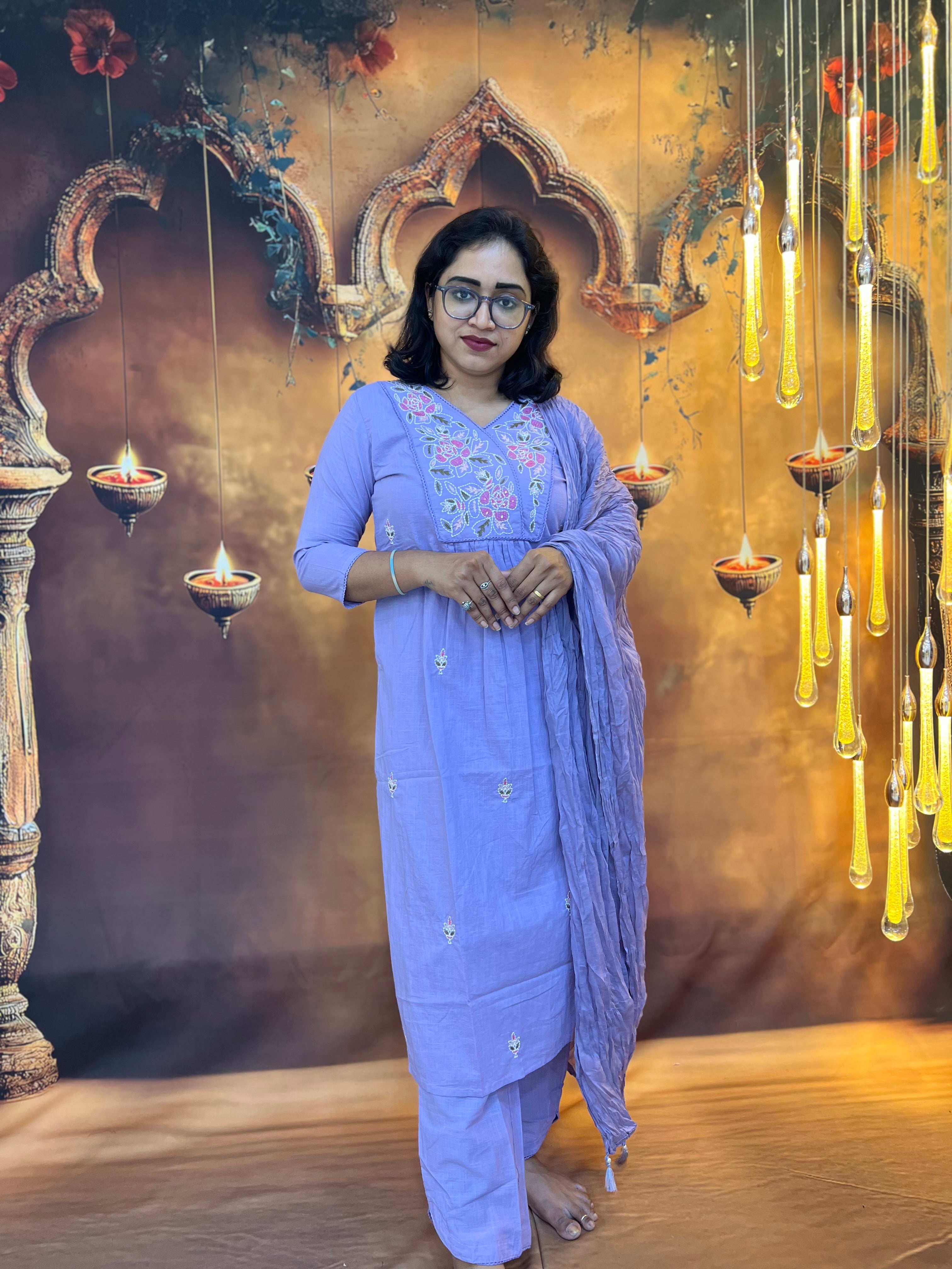 Lavender Grace Cotton Kurti Set