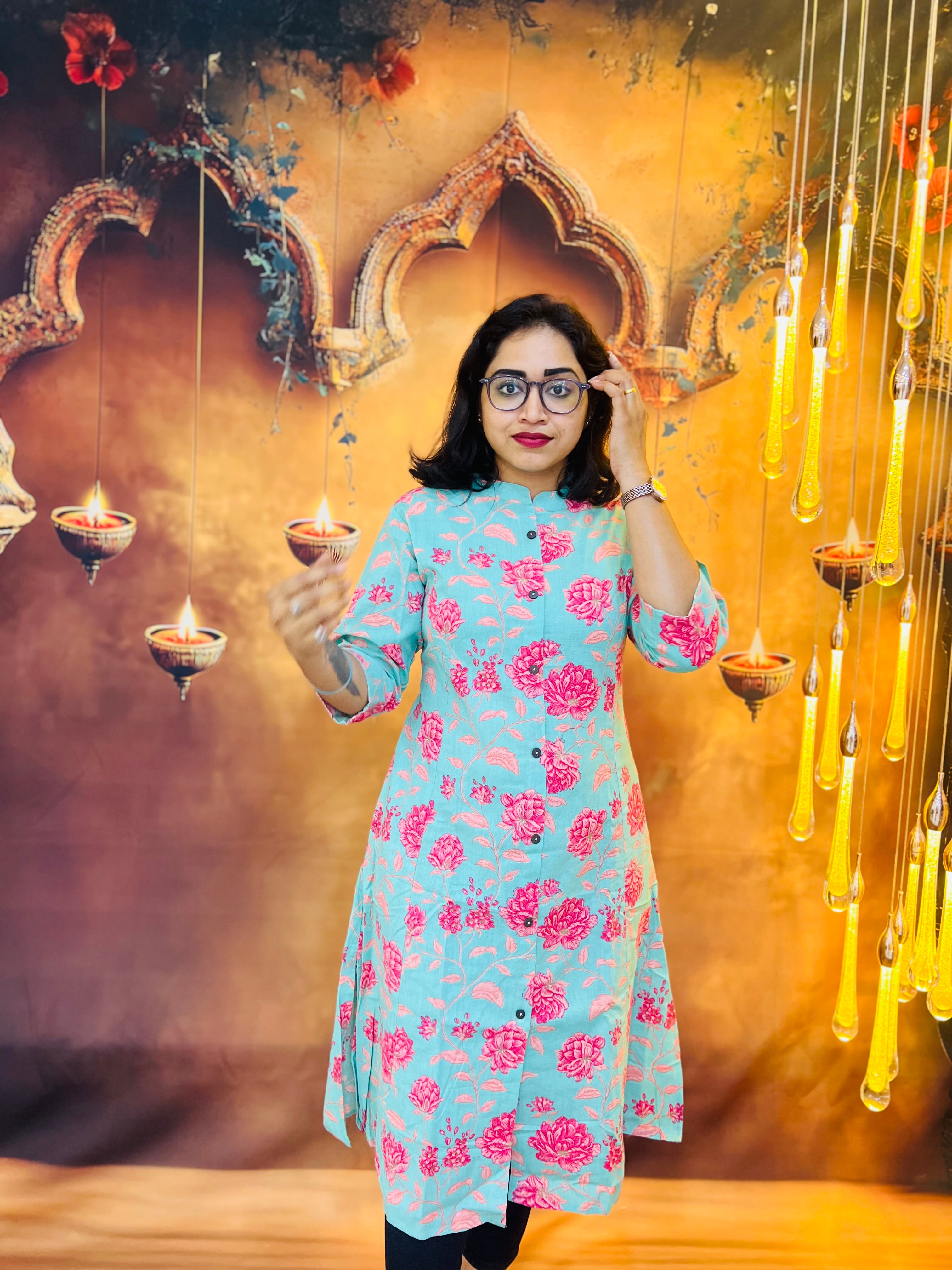 Aqua Bloom Cotton Kurti 🌺