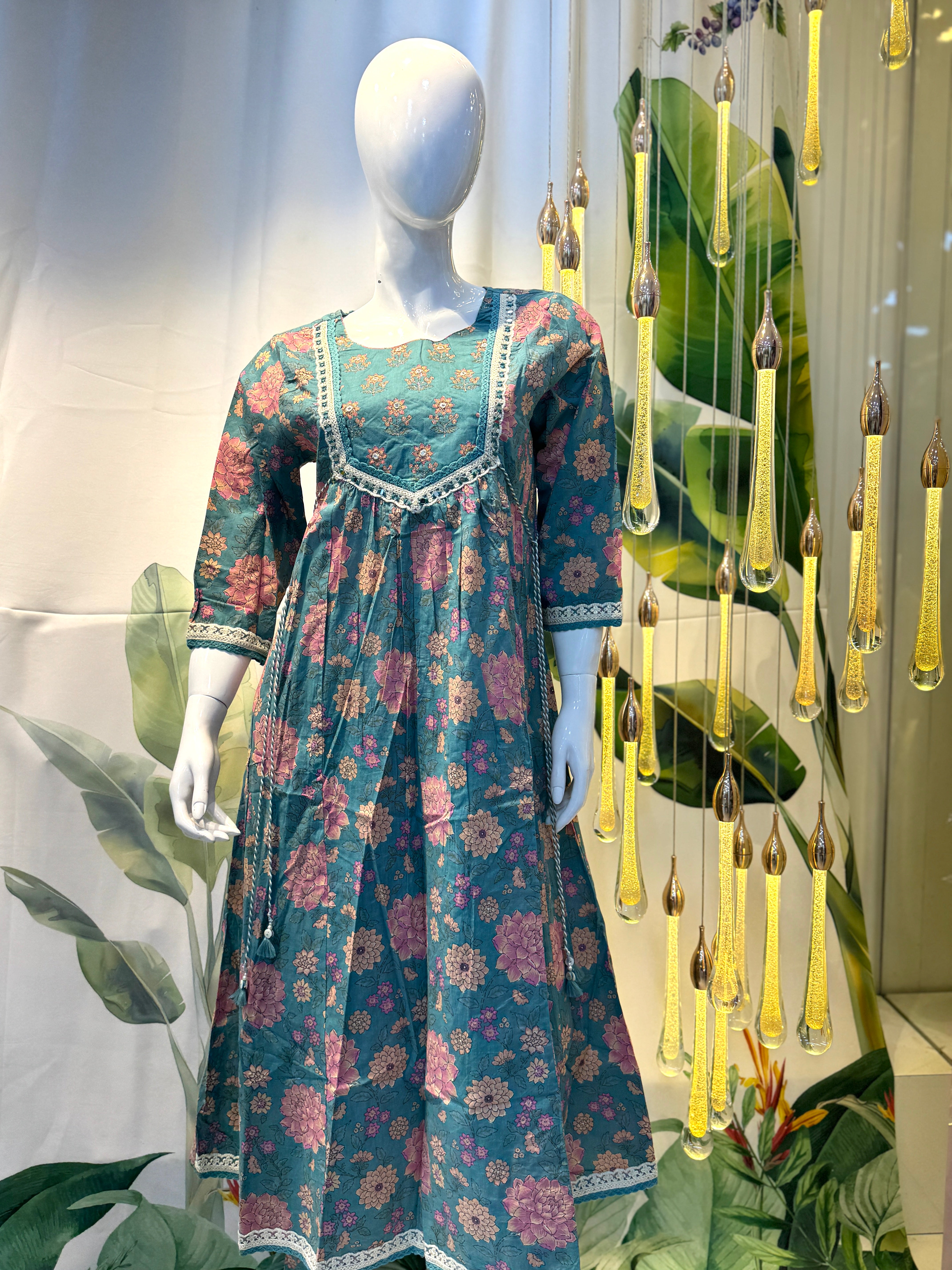 Blue Floral Printed Kurta Set with Contrast Dupatta