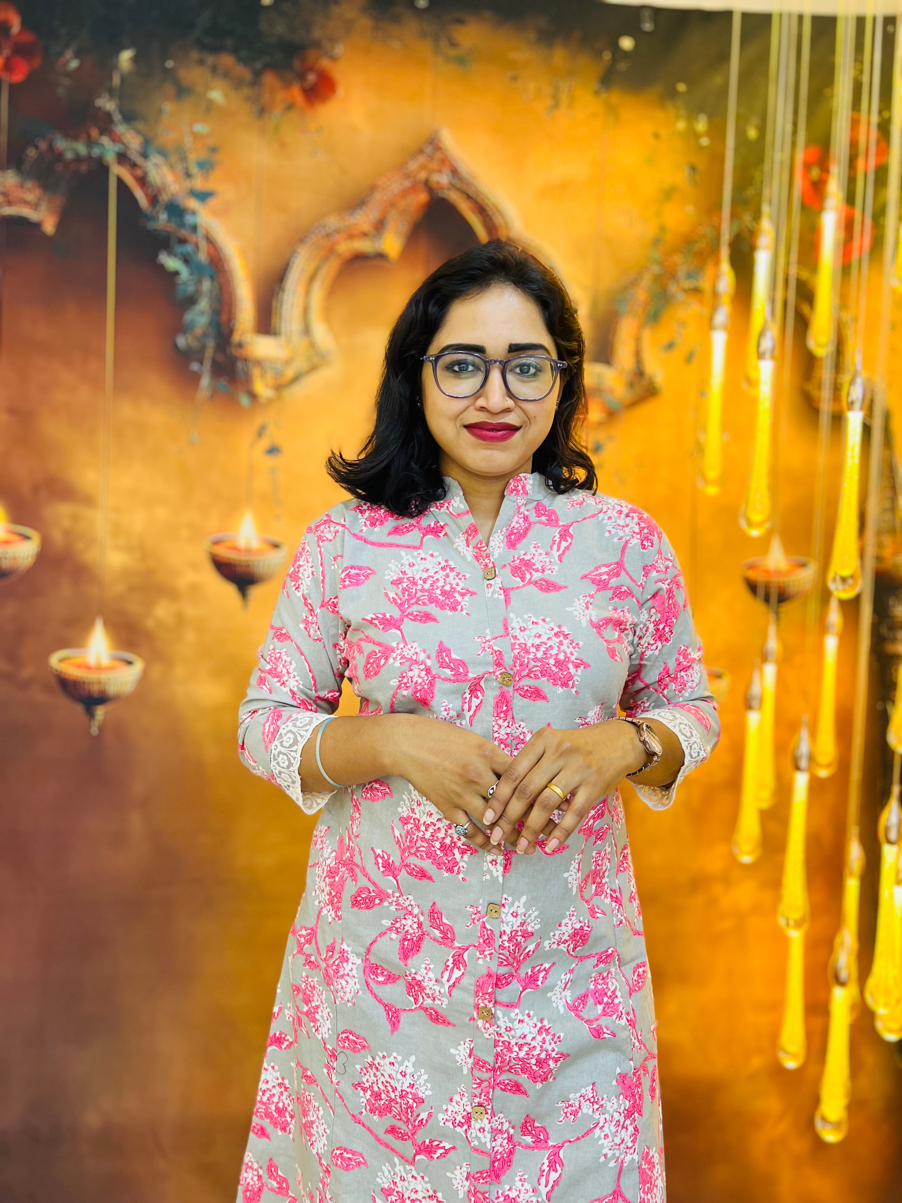 Grey Bloom Cotton Kadhi Kurti